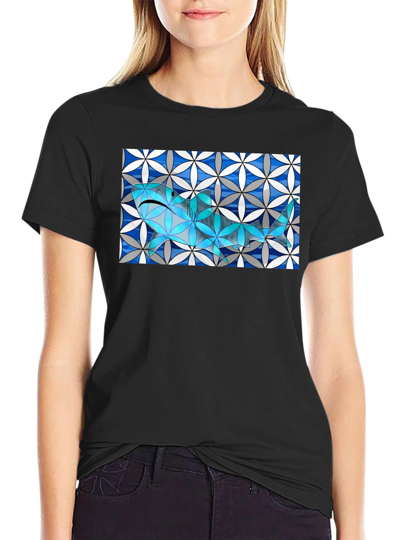 Abstract Shark Graphic Tee - Stylish & Unique