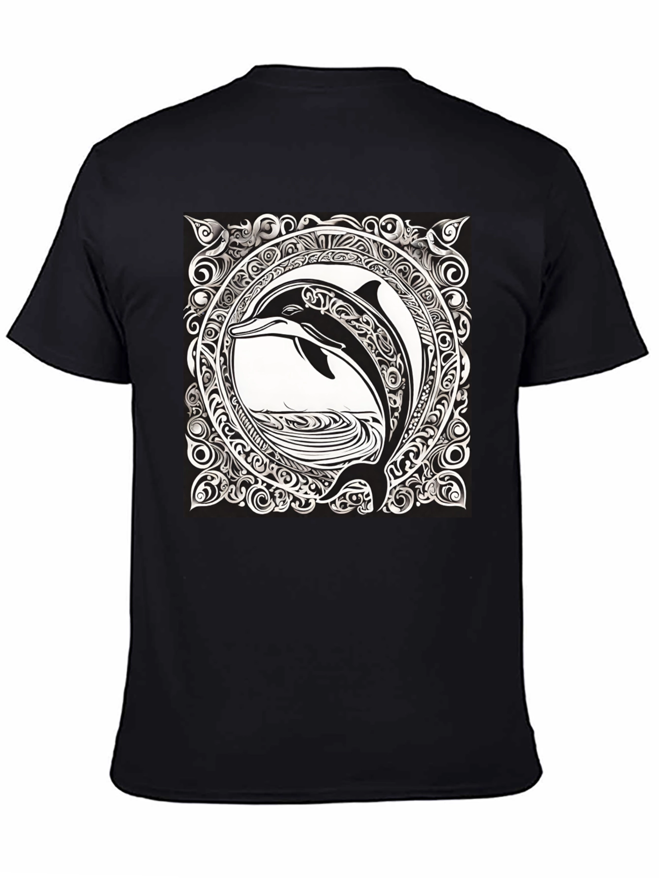Dolphin Art Black Tee - Unique Graphic Print