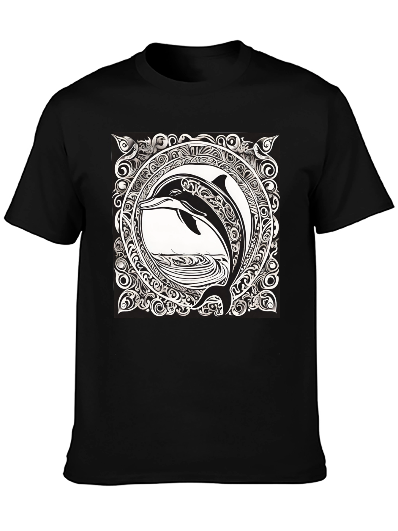Dolphin Art Black Tee - Unique Graphic Print