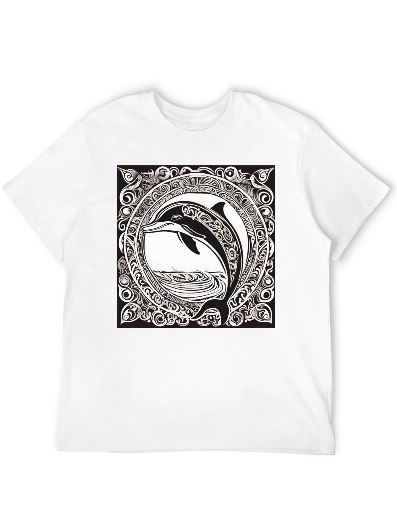 Dolphin Art Black Tee - Unique Graphic Print