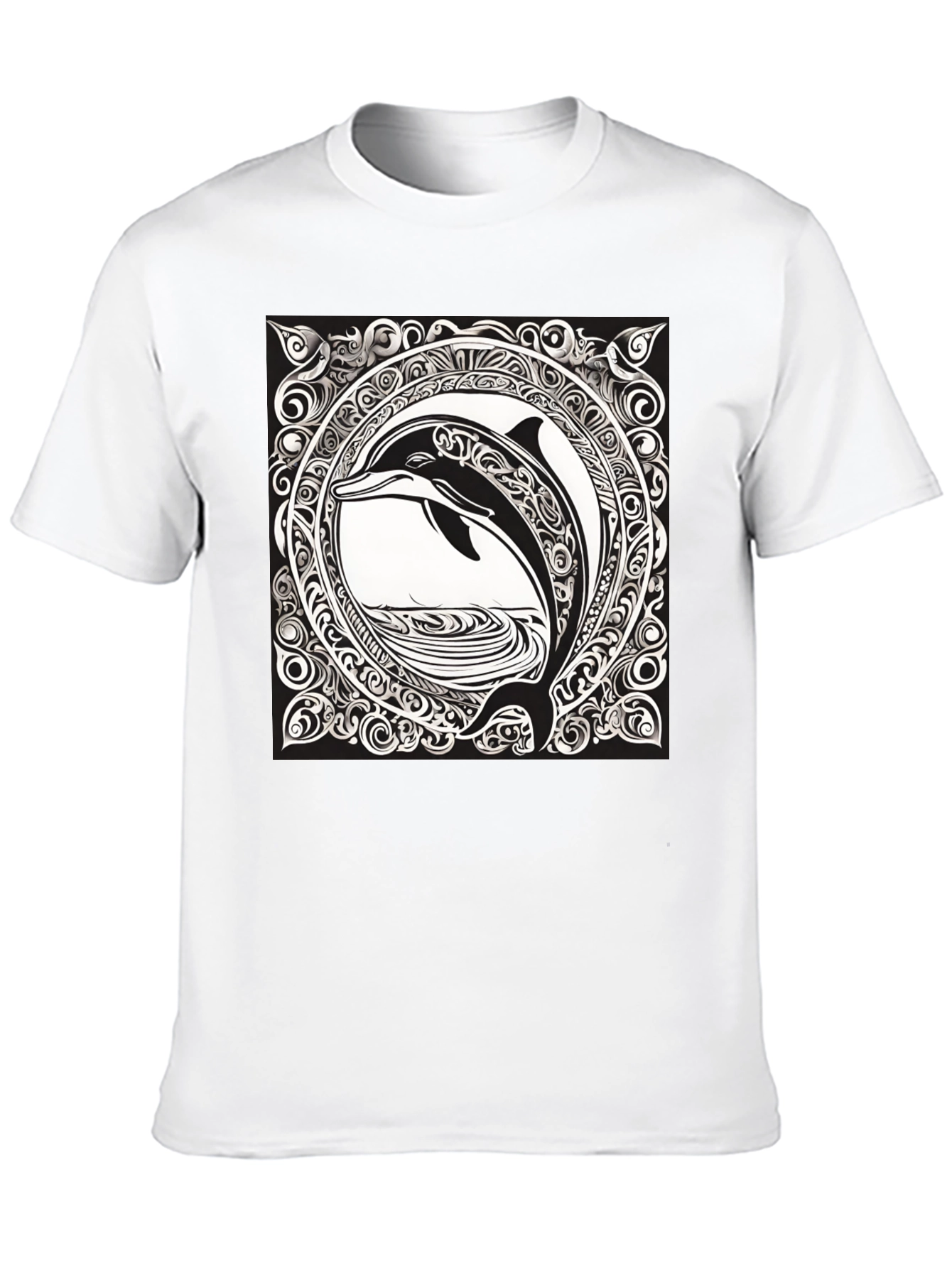 Dolphin Art Black Tee - Unique Graphic Print