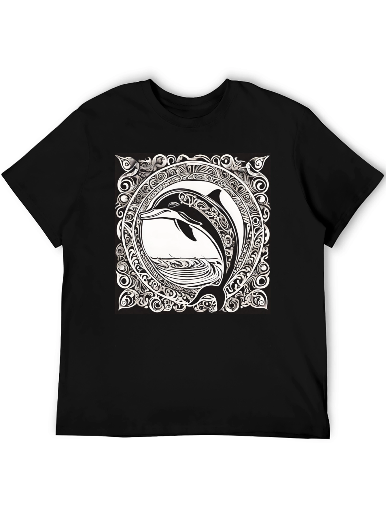 Dolphin Art Black Tee - Unique Graphic Print