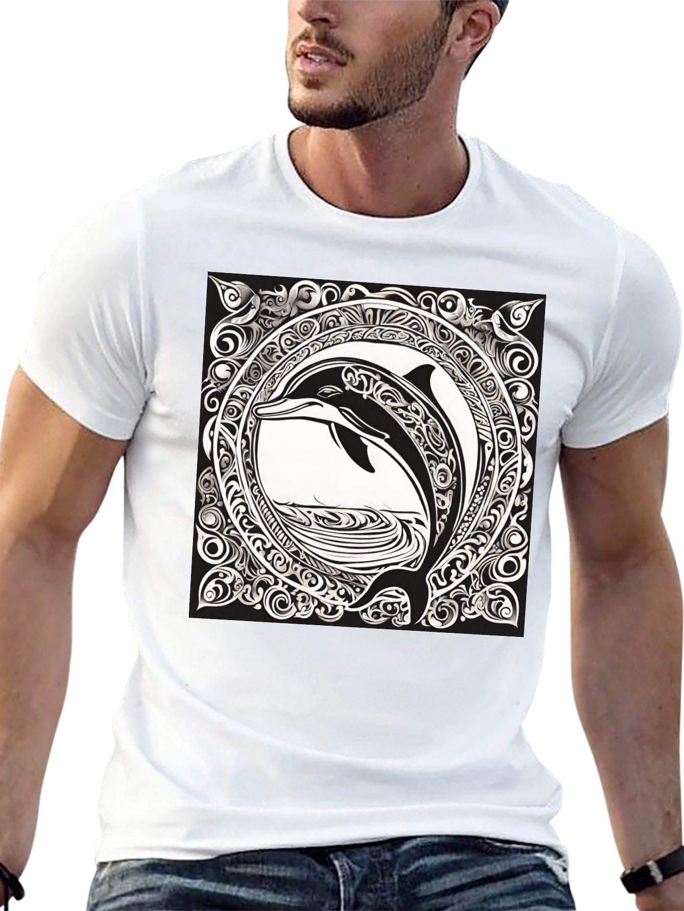 Dolphin Art Black Tee - Unique Graphic Print