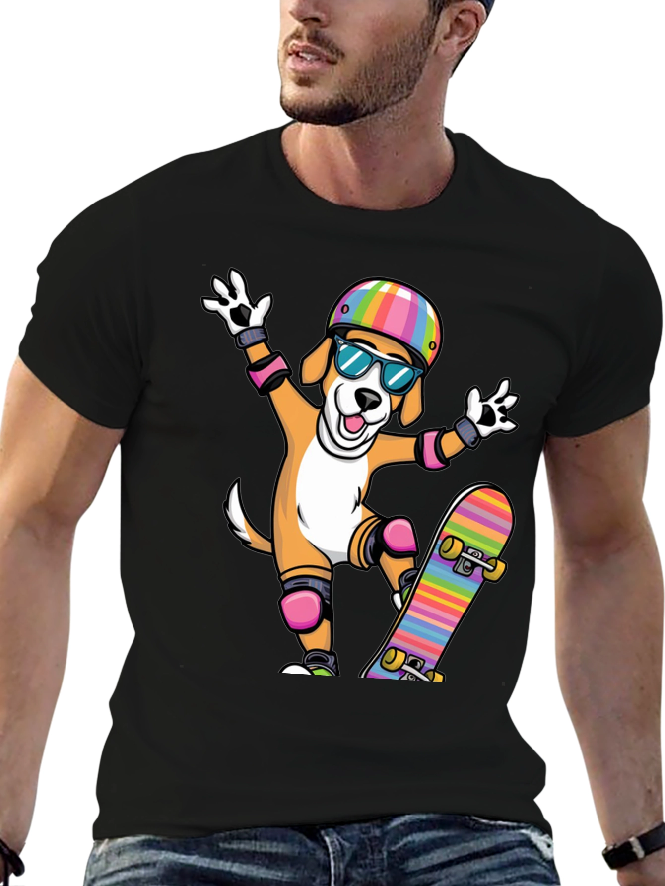 Skateboarding Dog Graphic Tee - Black T-Shirt