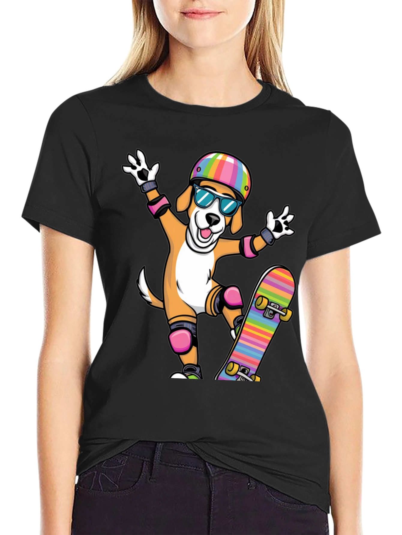 Skateboarding Dog Graphic Tee - Black T-Shirt