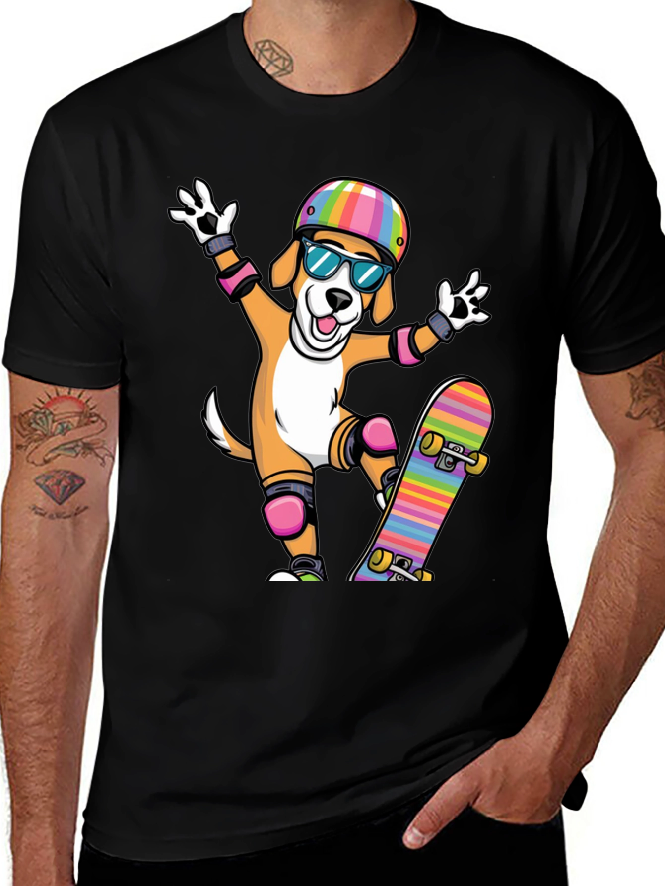 Skateboarding Dog Graphic Tee - Black T-Shirt