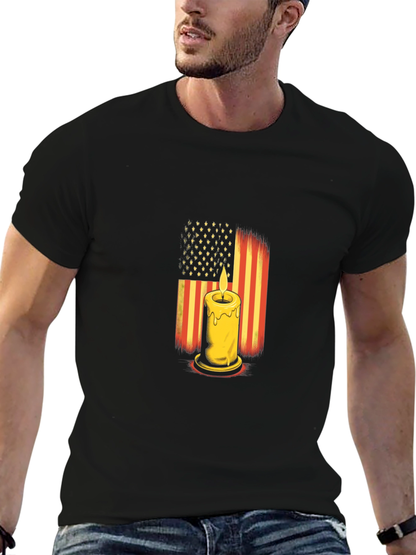 American Flag Candle Black T-Shirt