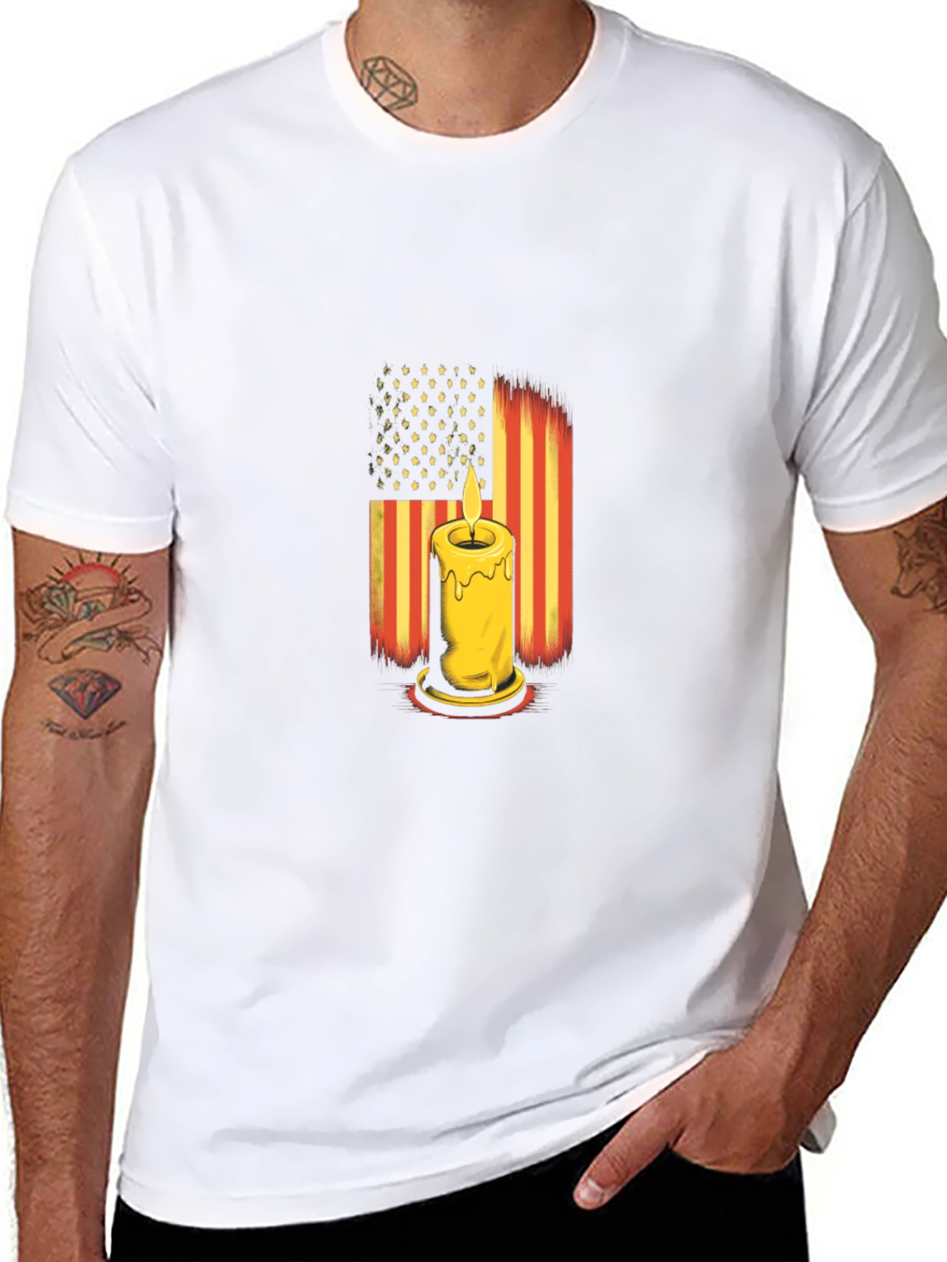 American Flag Candle Black T-Shirt