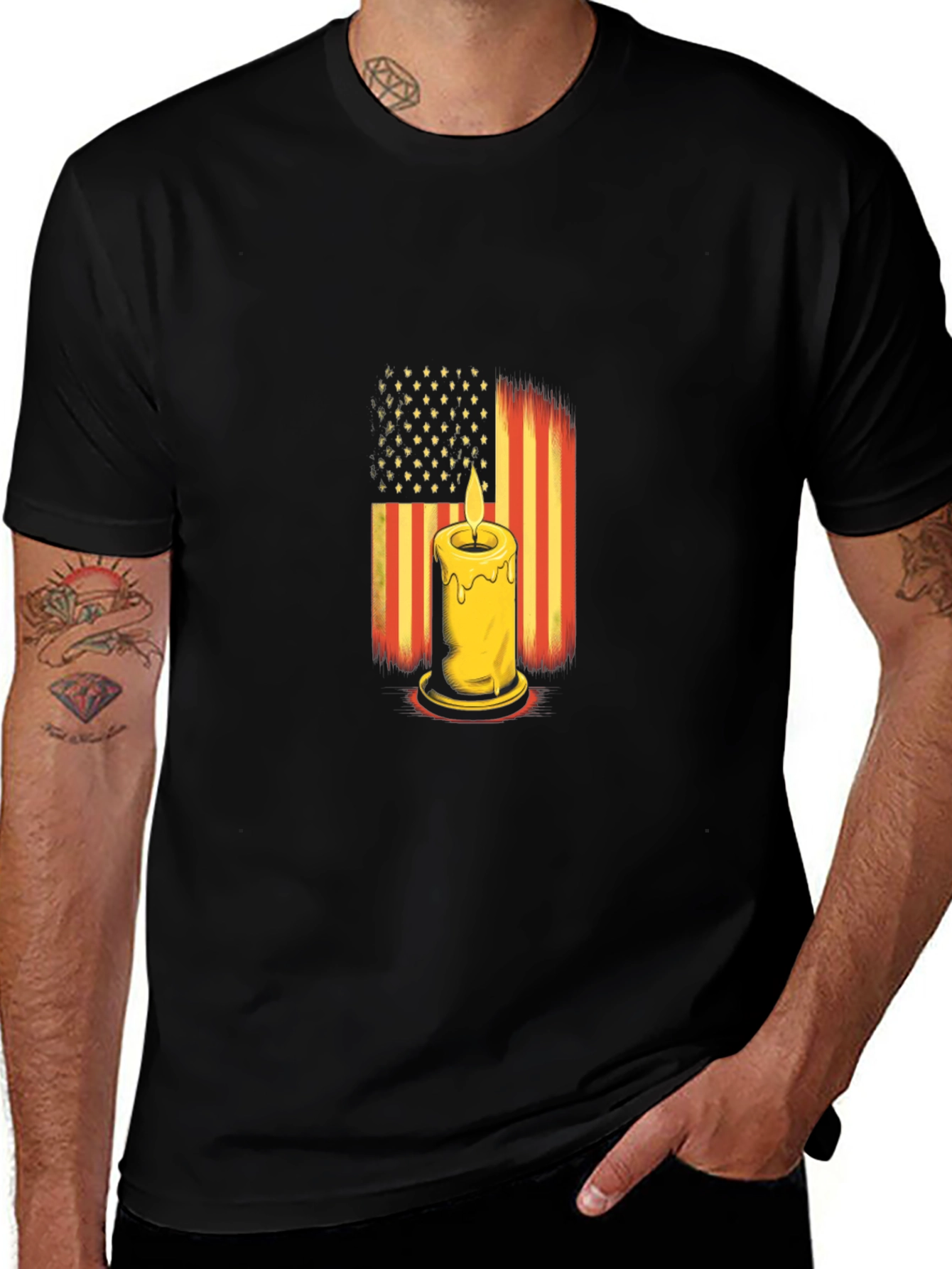 American Flag Candle Black T-Shirt