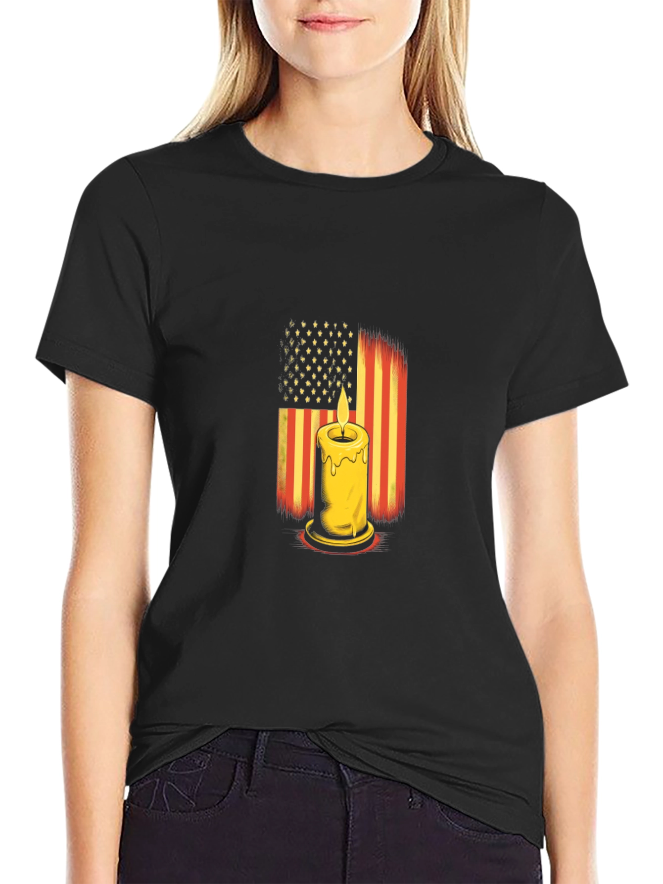 American Flag Candle Black T-Shirt