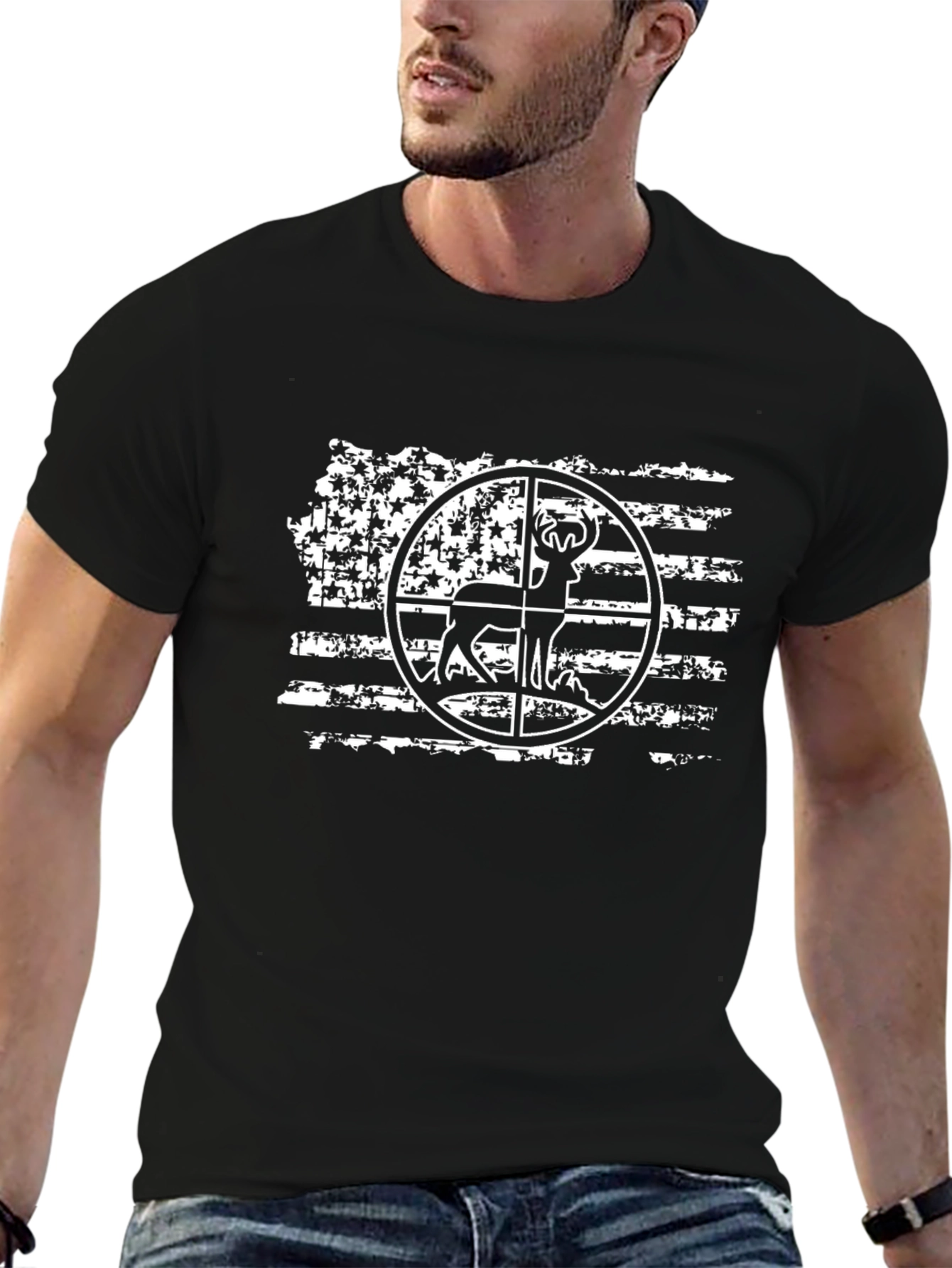 Hunting Deer American Flag Graphic Tee