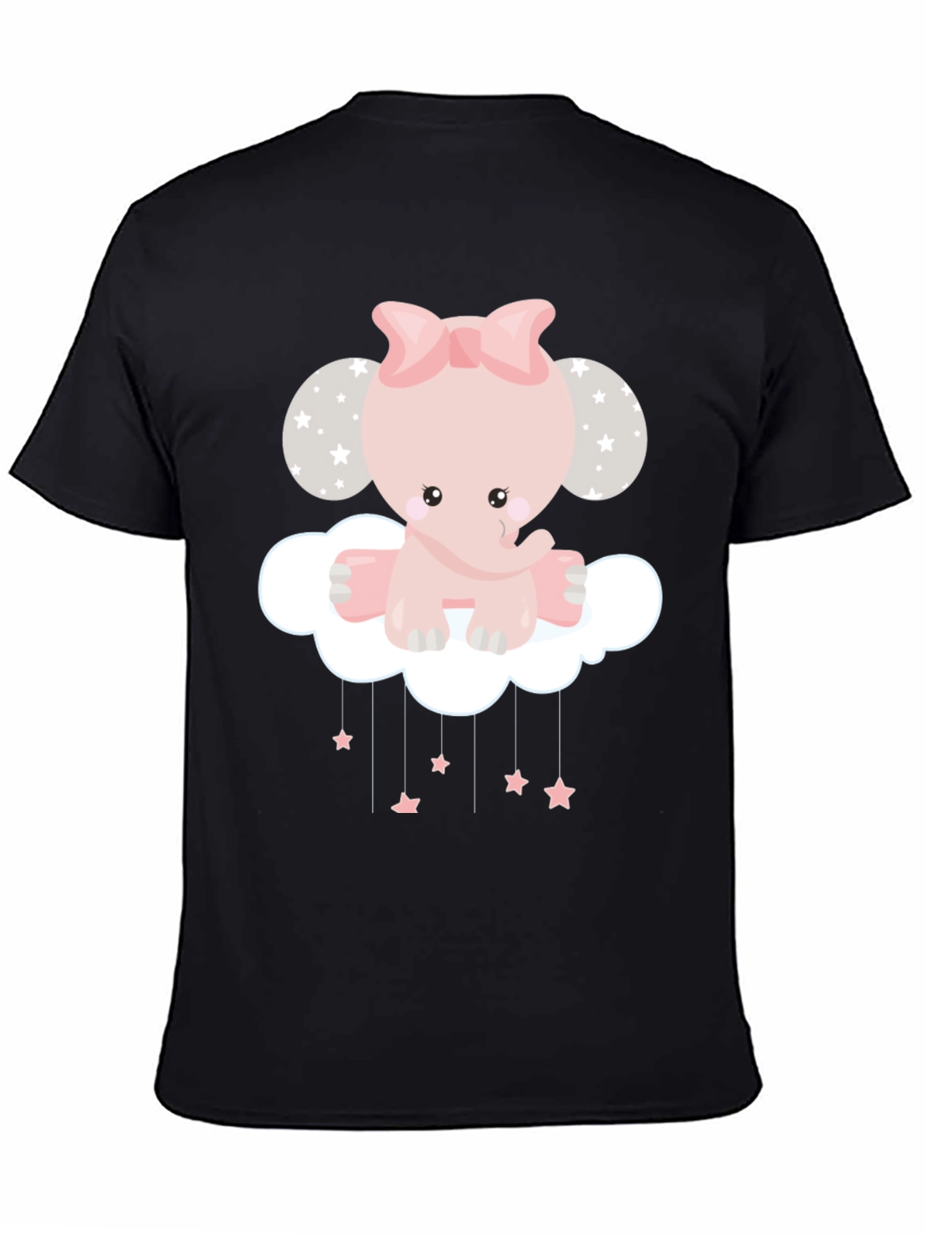 Cute Elephant Cloud Graphic Tee - Black