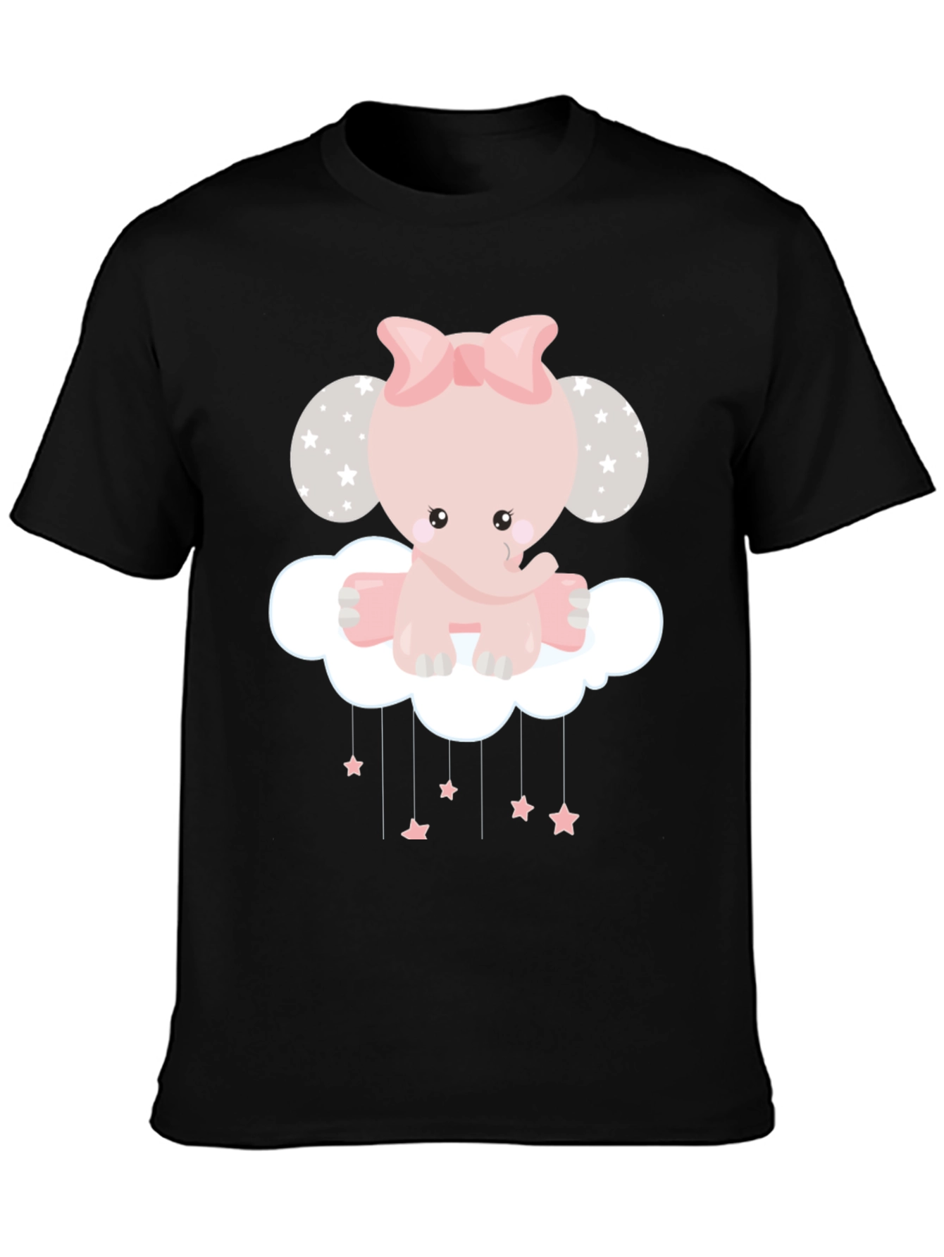 Cute Elephant Cloud Graphic Tee - Black