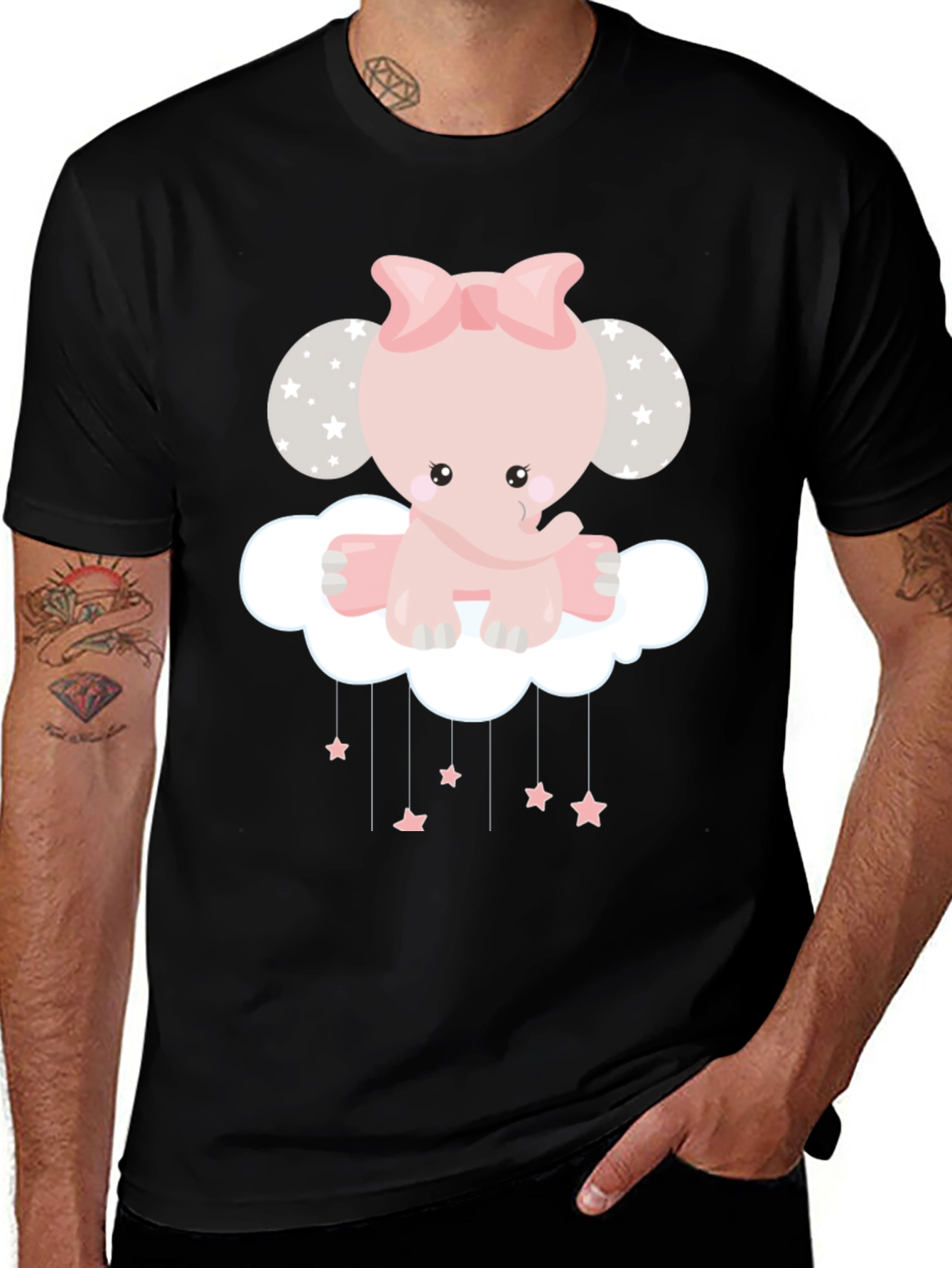 Cute Elephant Cloud Graphic Tee - Black
