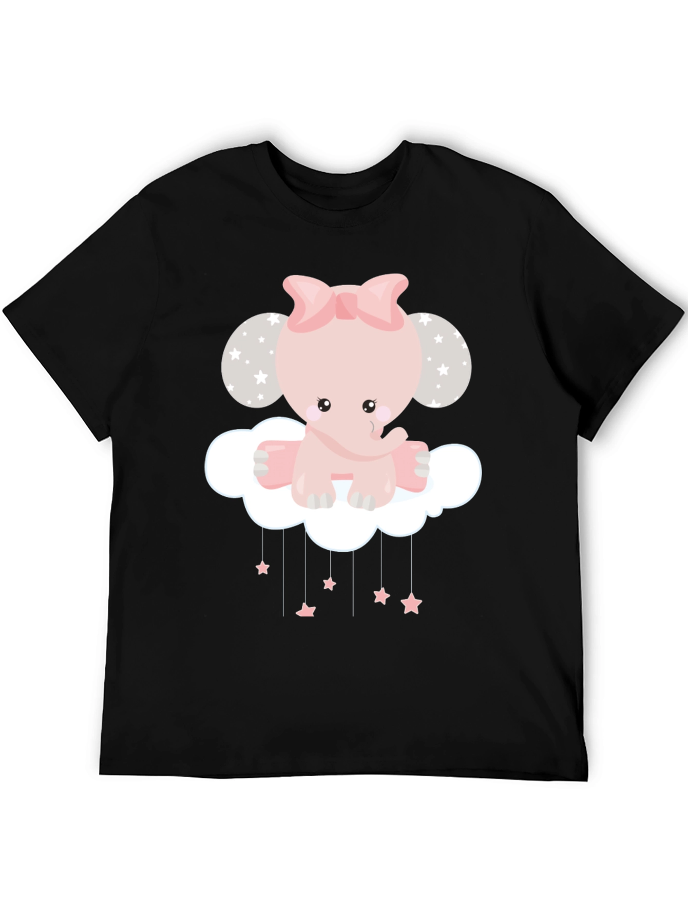 Cute Elephant Cloud Graphic Tee - Black