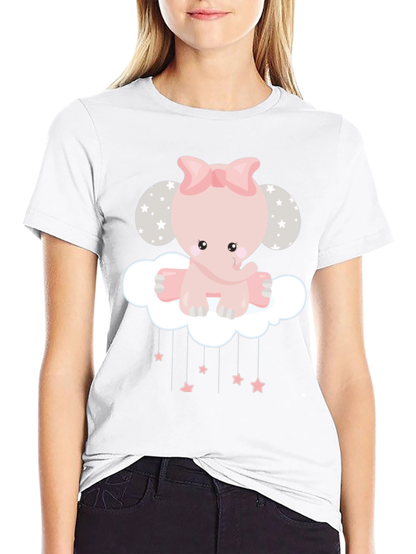 Cute Elephant Cloud Graphic Tee - Black