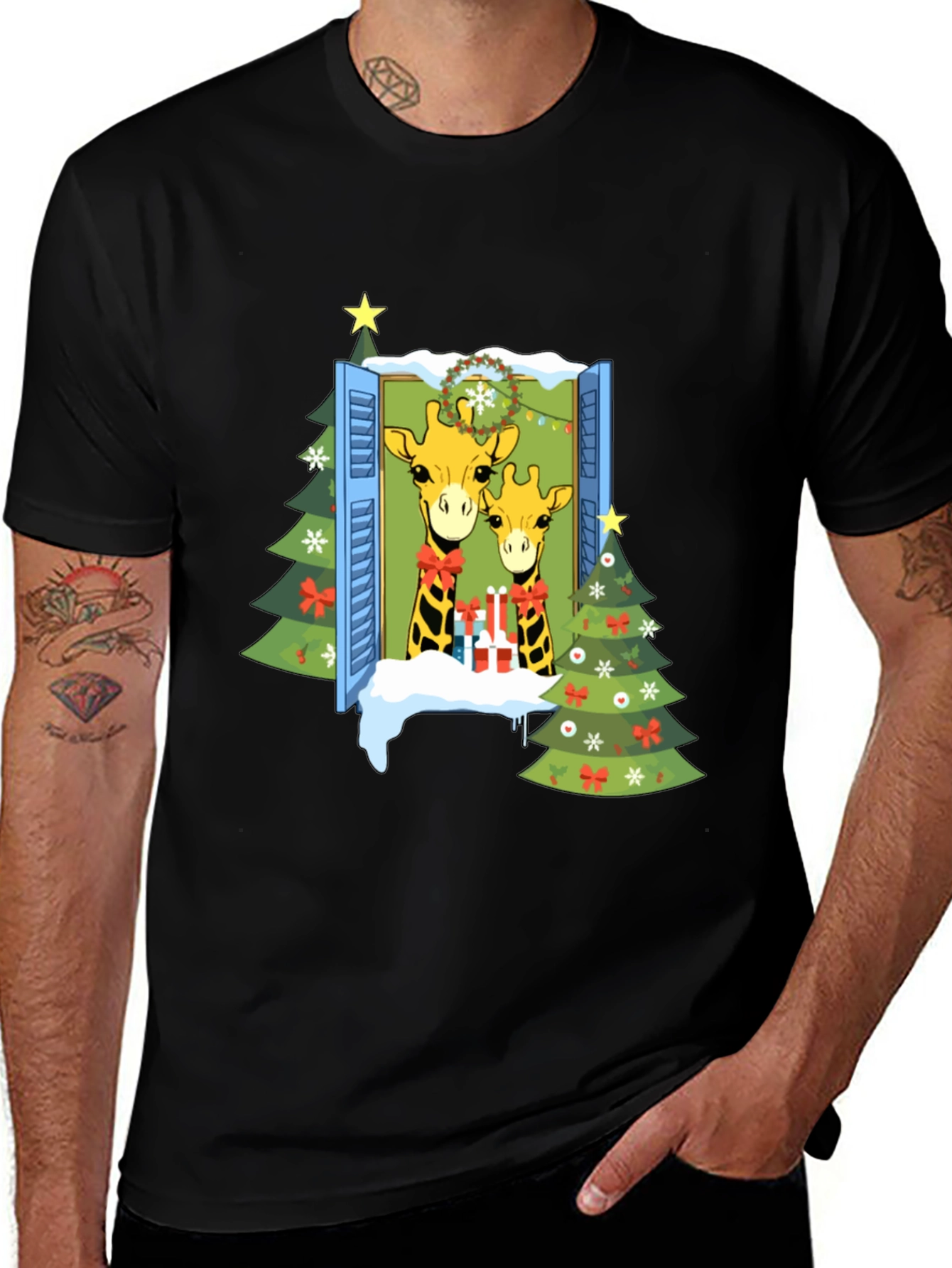 Festive Giraffe Christmas T-Shirt