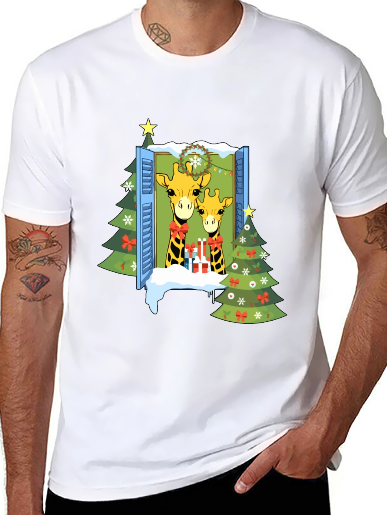 Festive Giraffe Christmas T-Shirt