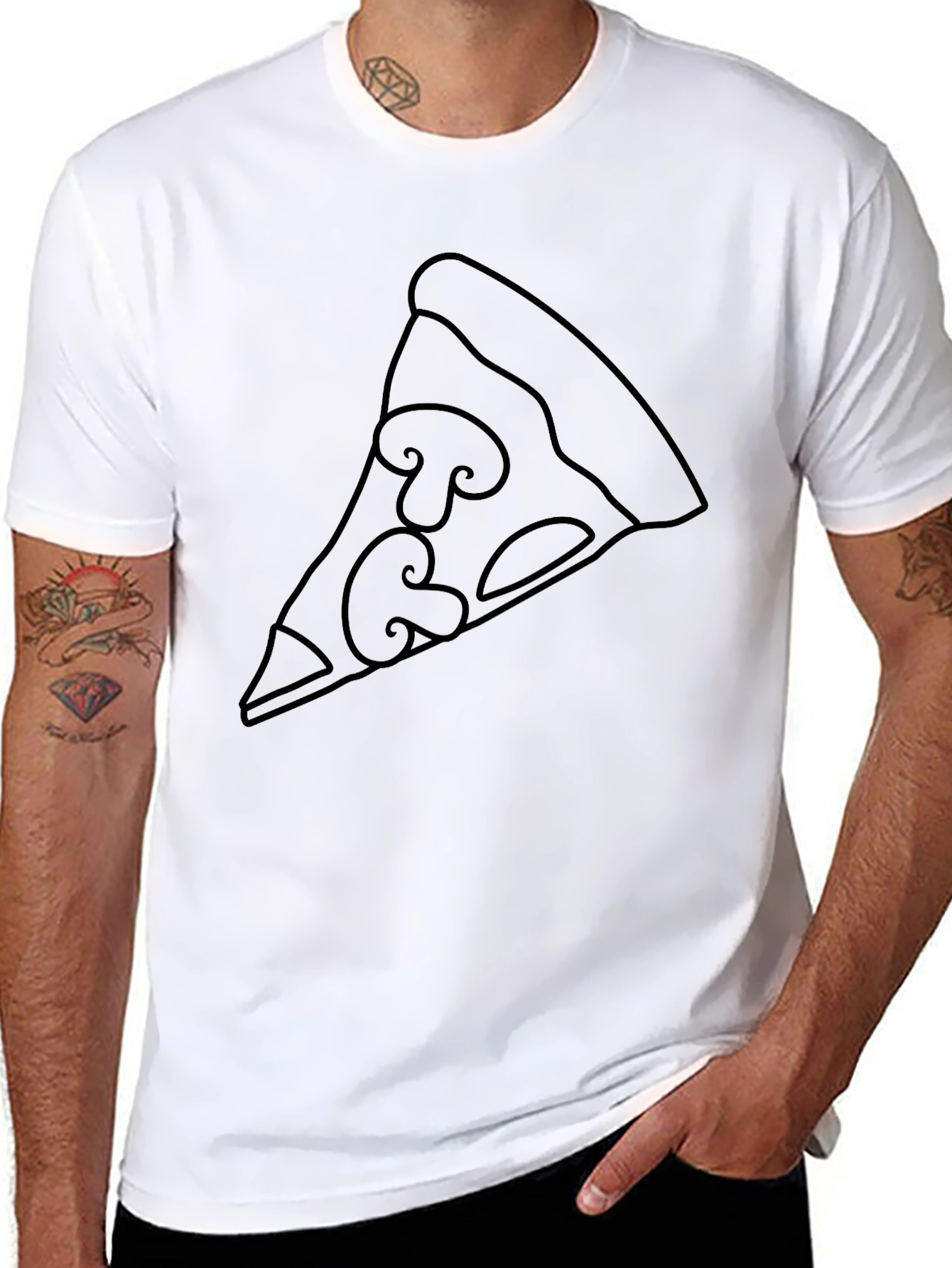 Pizza Slice Outline Graphic Tee - Black T-Shirt