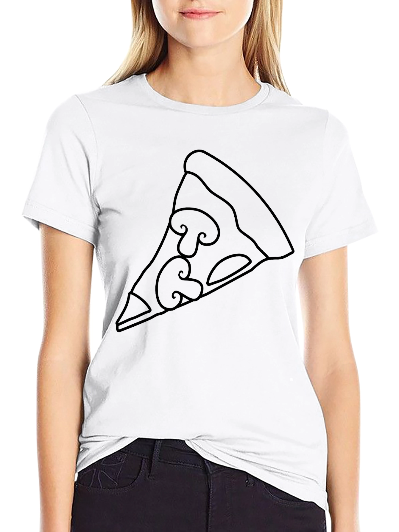 Pizza Slice Outline Graphic Tee - Black T-Shirt