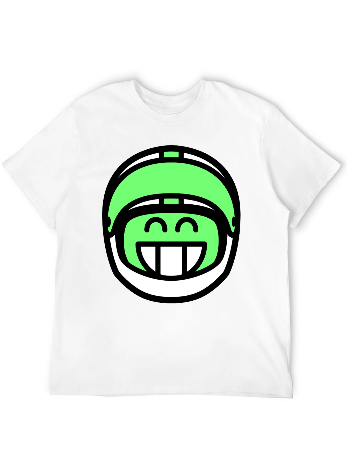 Funny Green Helmet Graphic Tee - Black Cotton T-Shirt