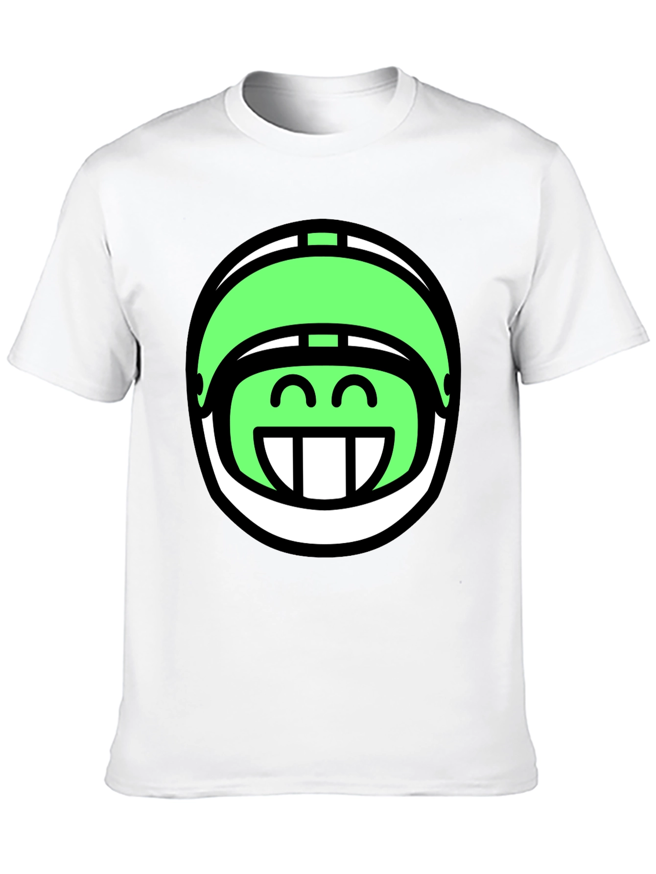 Funny Green Helmet Graphic Tee - Black Cotton T-Shirt
