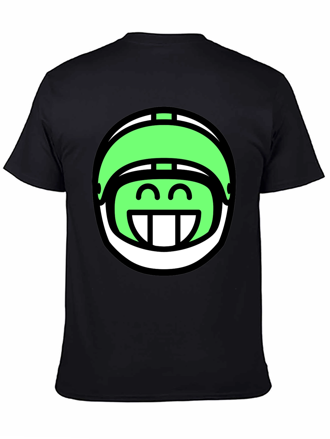 Funny Green Helmet Graphic Tee - Black Cotton T-Shirt
