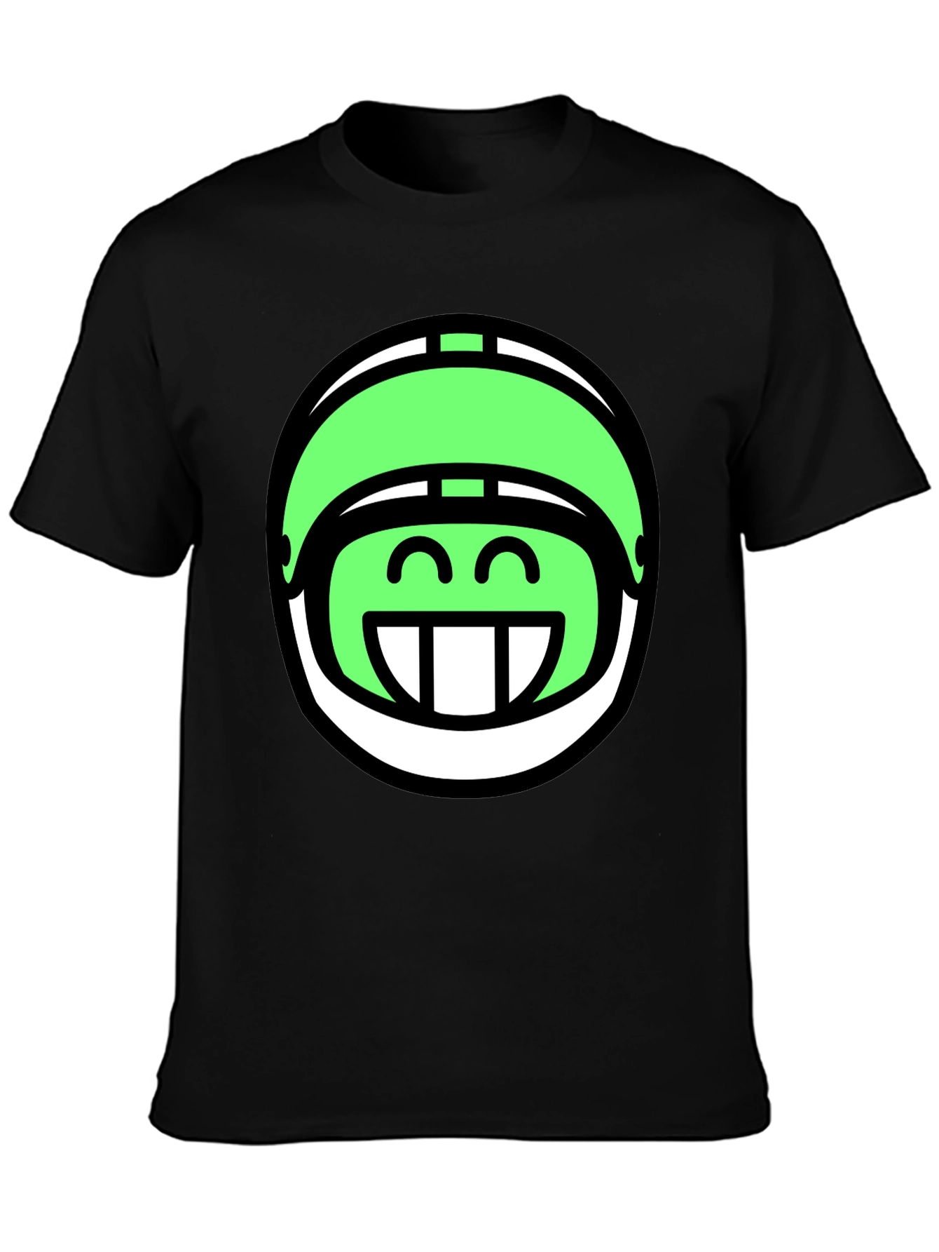 Funny Green Helmet Graphic Tee - Black Cotton T-Shirt