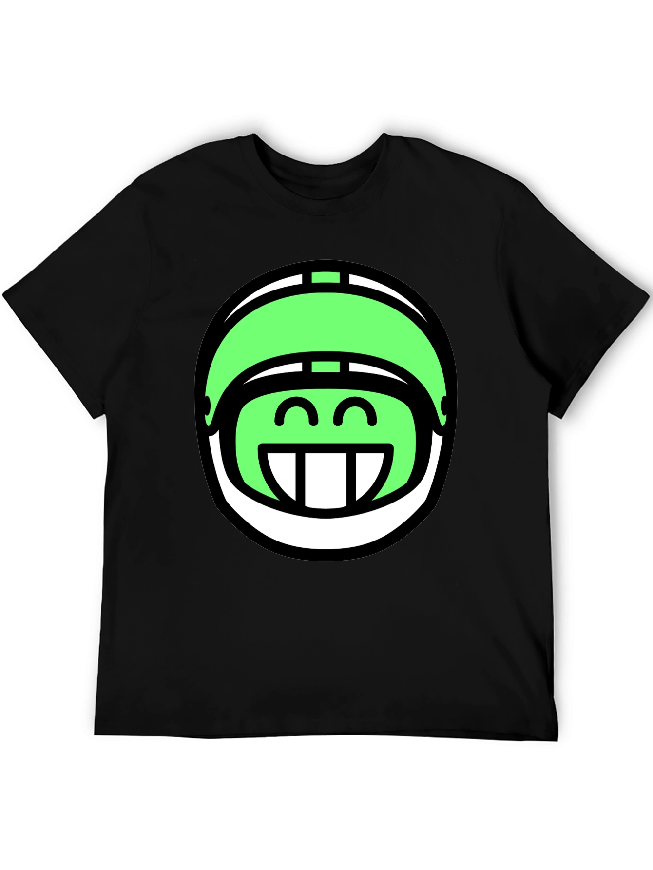 Funny Green Helmet Graphic Tee - Black Cotton T-Shirt