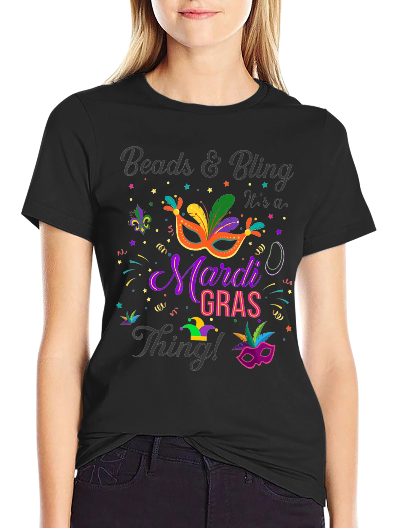 Mardi Gras Beads & Bling Graphic T-Shirt