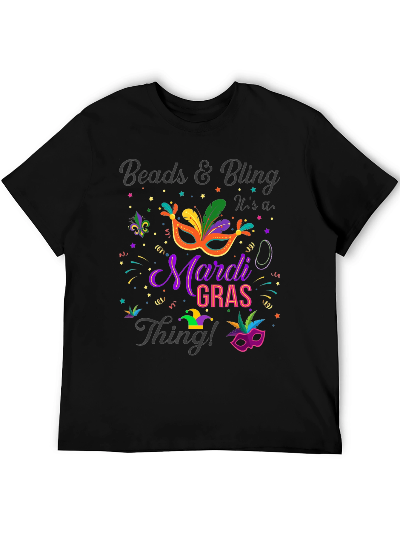 Mardi Gras Beads & Bling Graphic T-Shirt