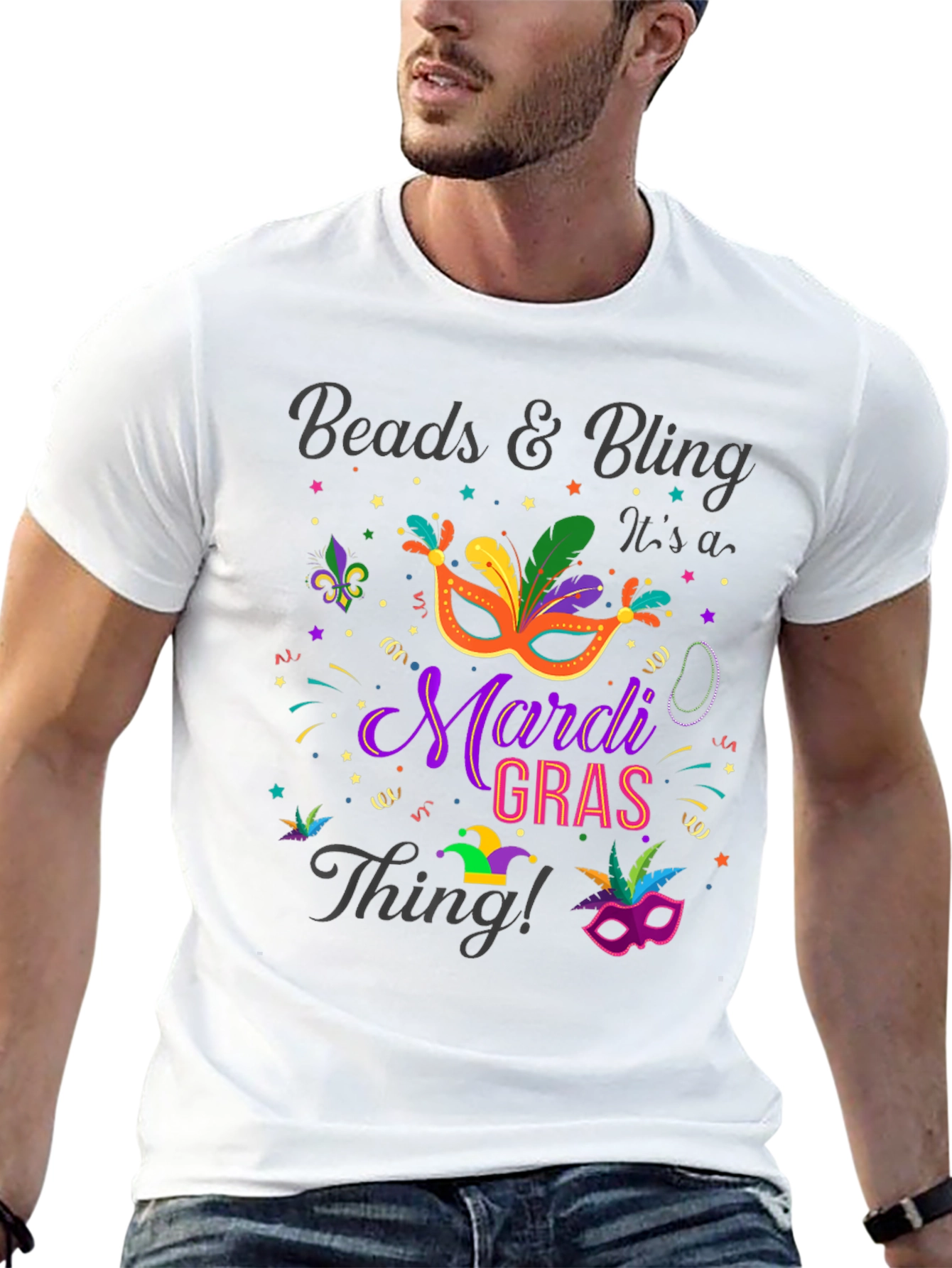 Mardi Gras Beads & Bling Graphic T-Shirt