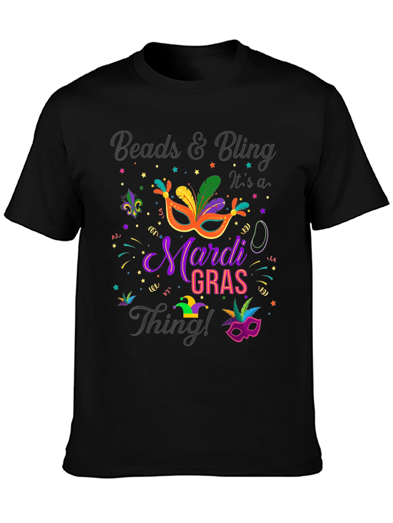 Mardi Gras Beads & Bling Graphic T-Shirt