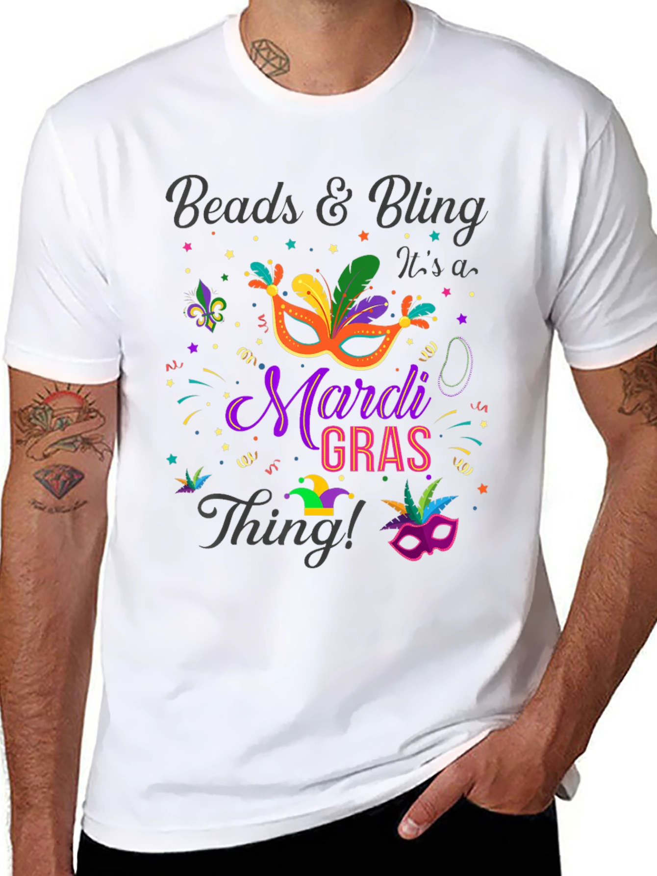 Mardi Gras Beads & Bling Graphic T-Shirt