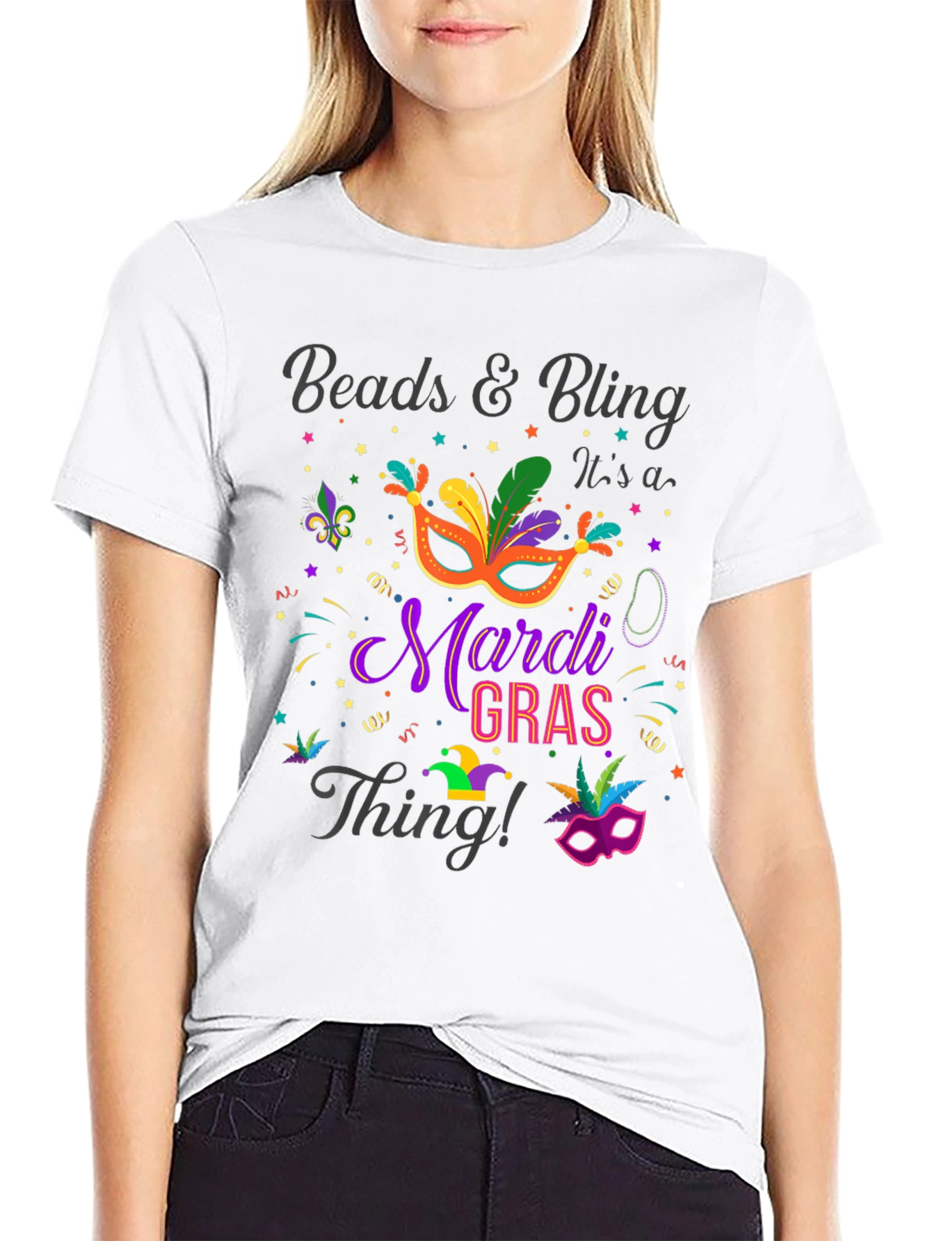 Mardi Gras Beads & Bling Graphic T-Shirt