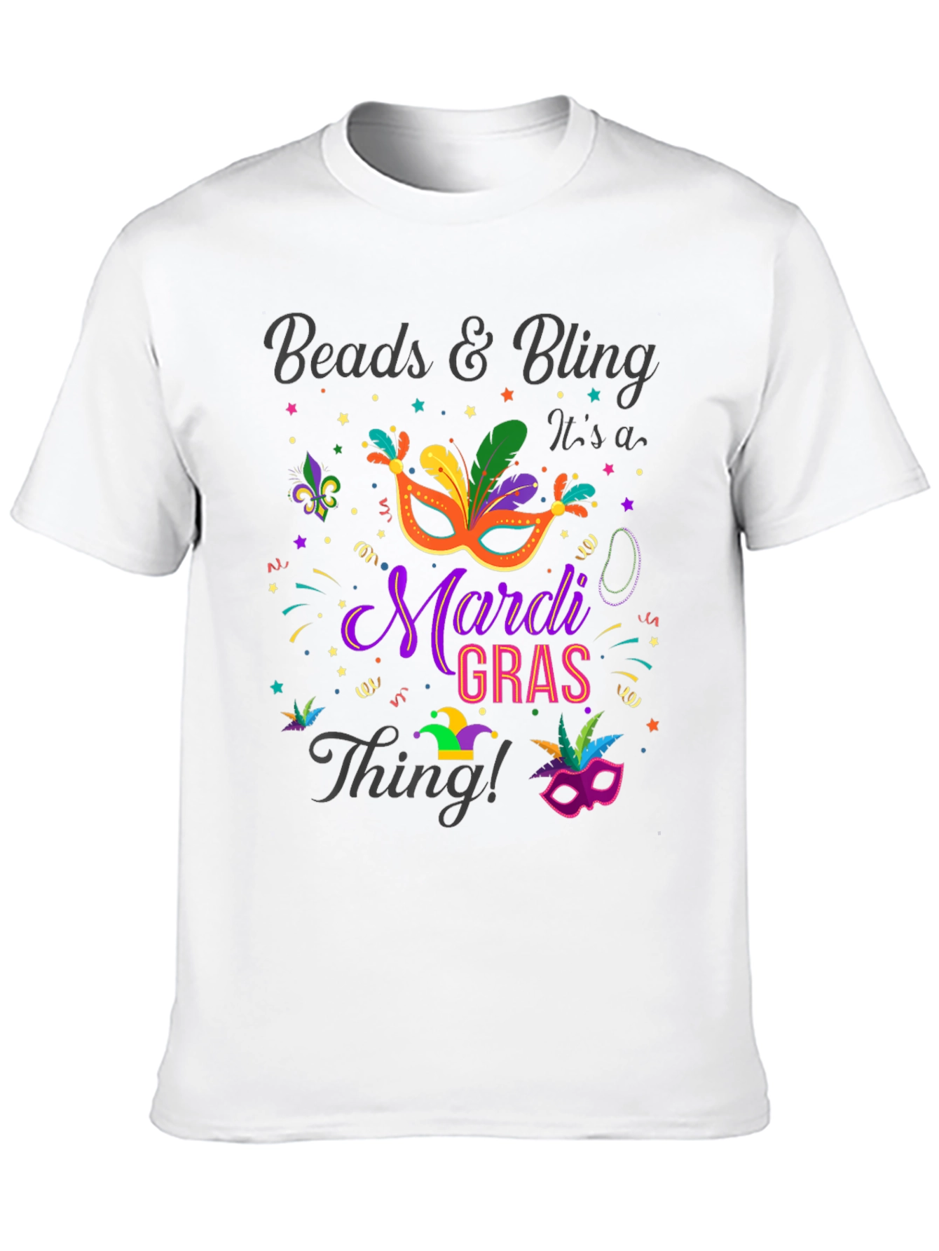 Mardi Gras Beads & Bling Graphic T-Shirt