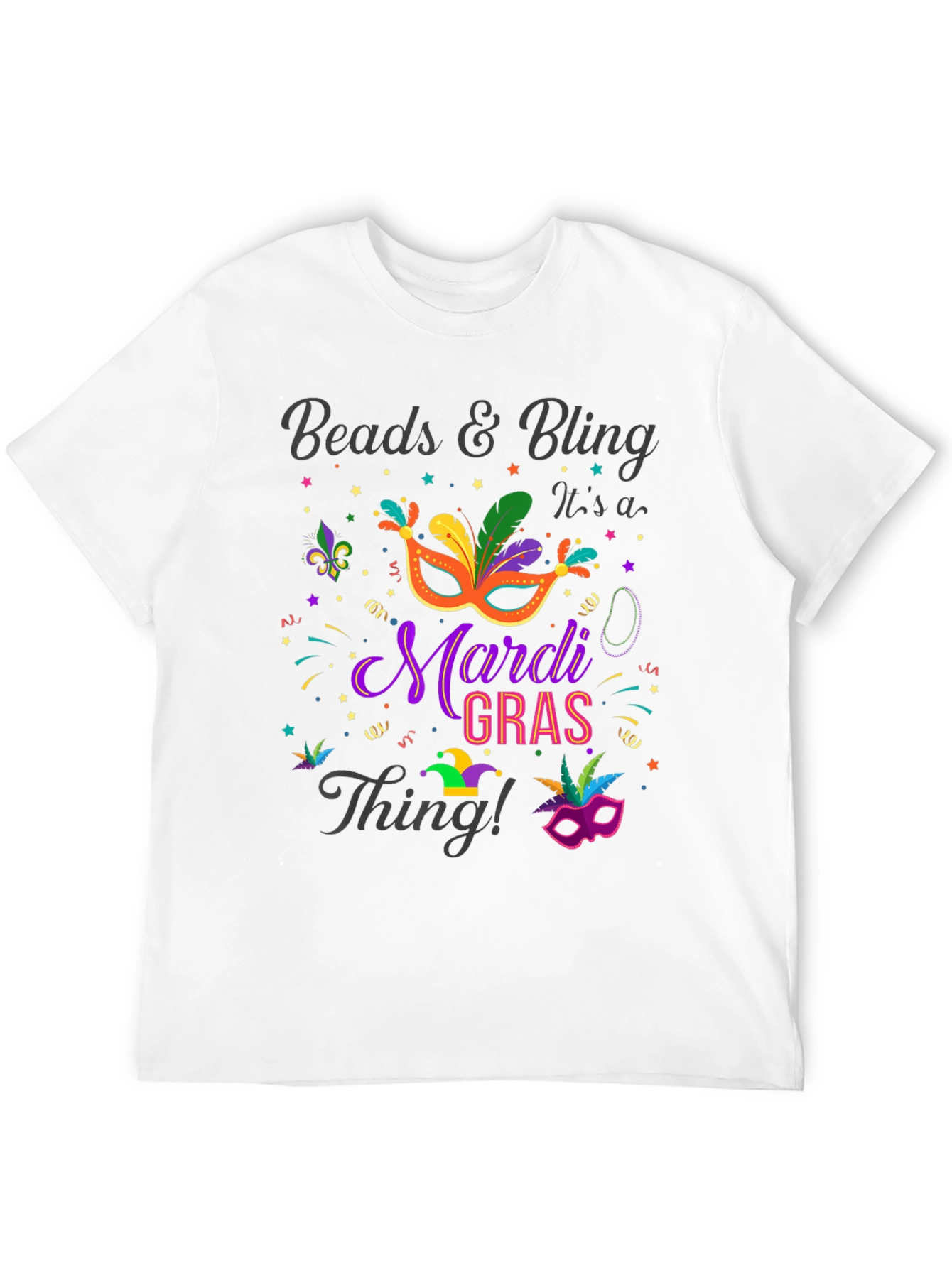 Mardi Gras Beads & Bling Graphic T-Shirt