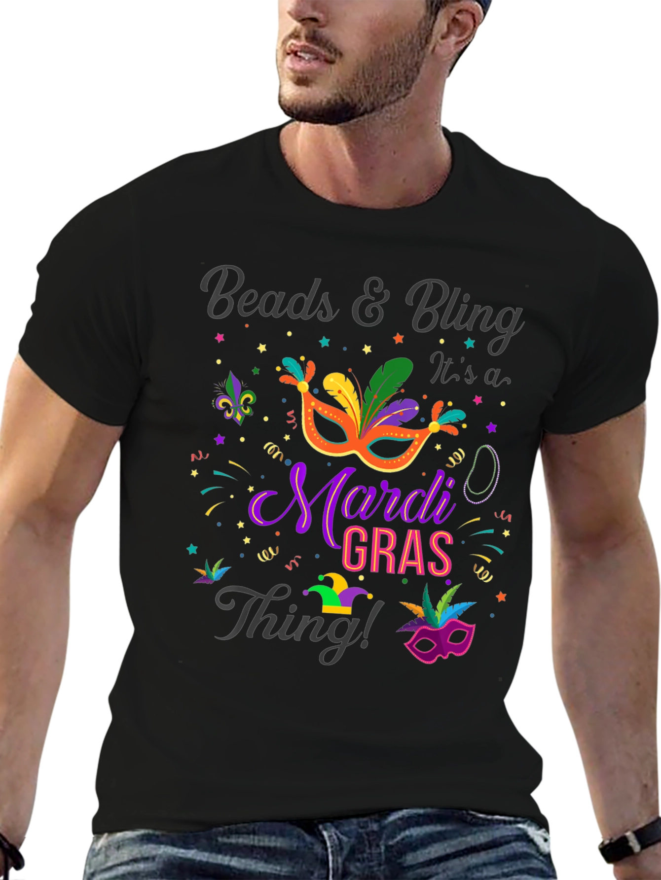 Mardi Gras Beads & Bling Graphic T-Shirt