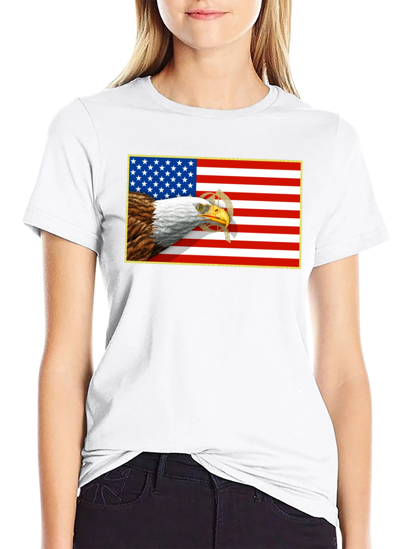 American Eagle & Flag Graphic Black T-Shirt