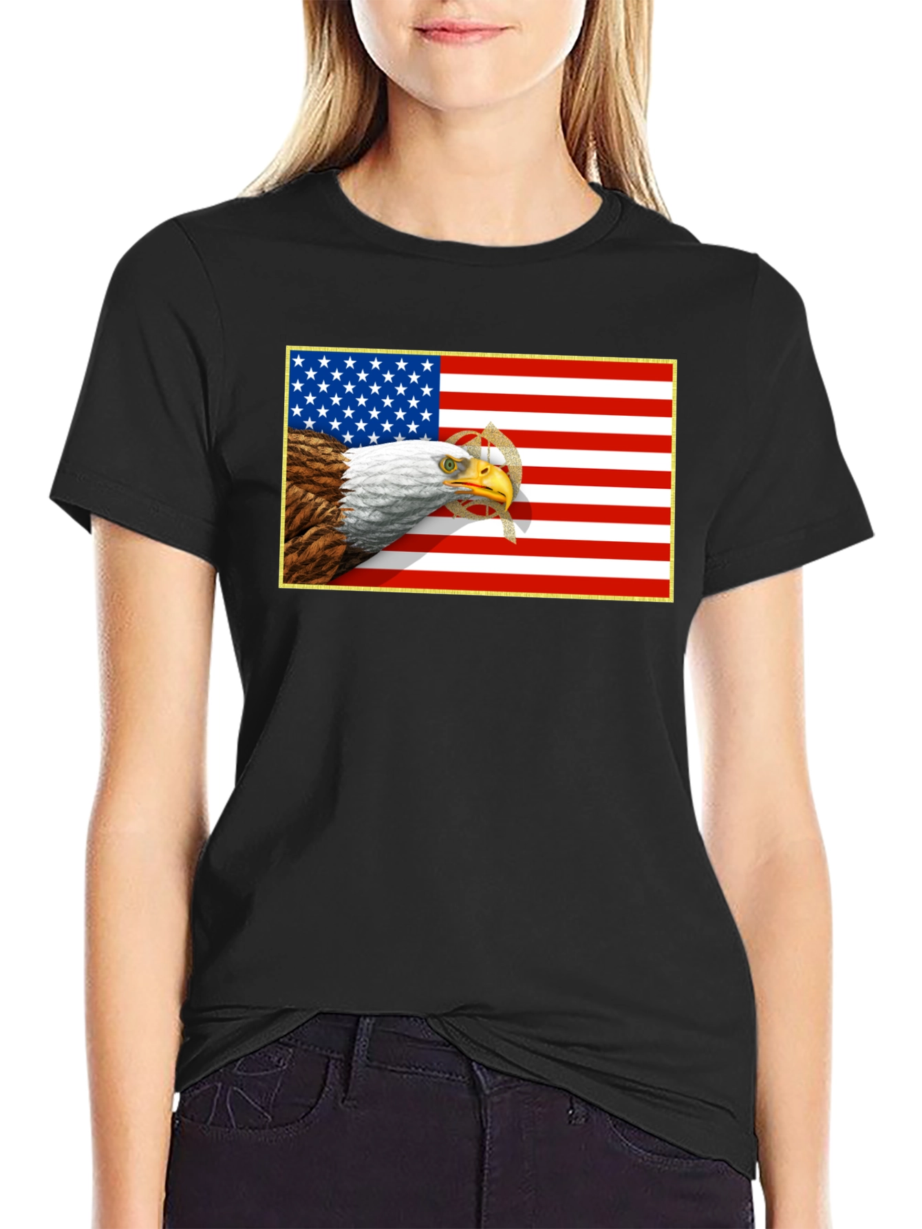 American Eagle & Flag Graphic Black T-Shirt