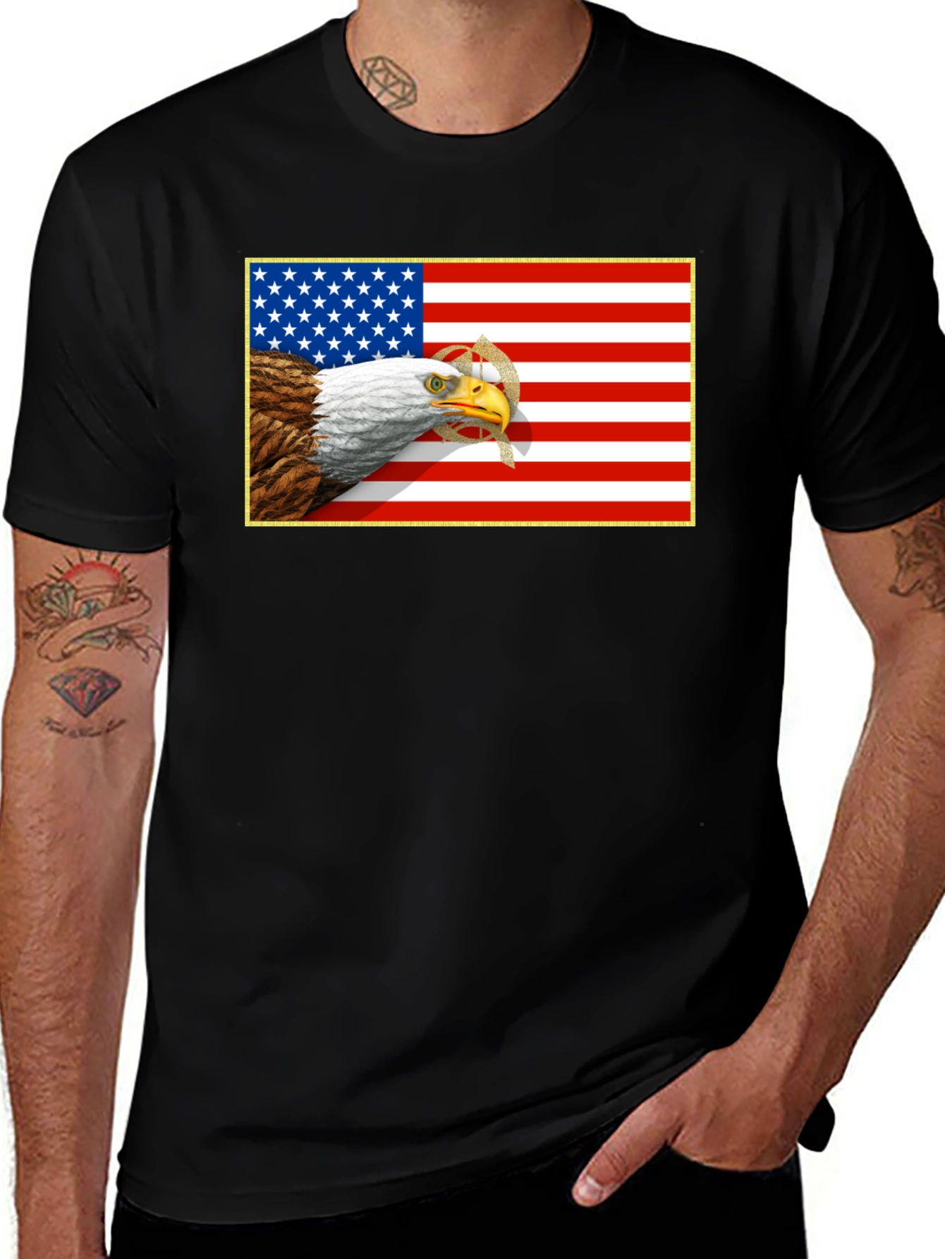American Eagle & Flag Graphic Black T-Shirt
