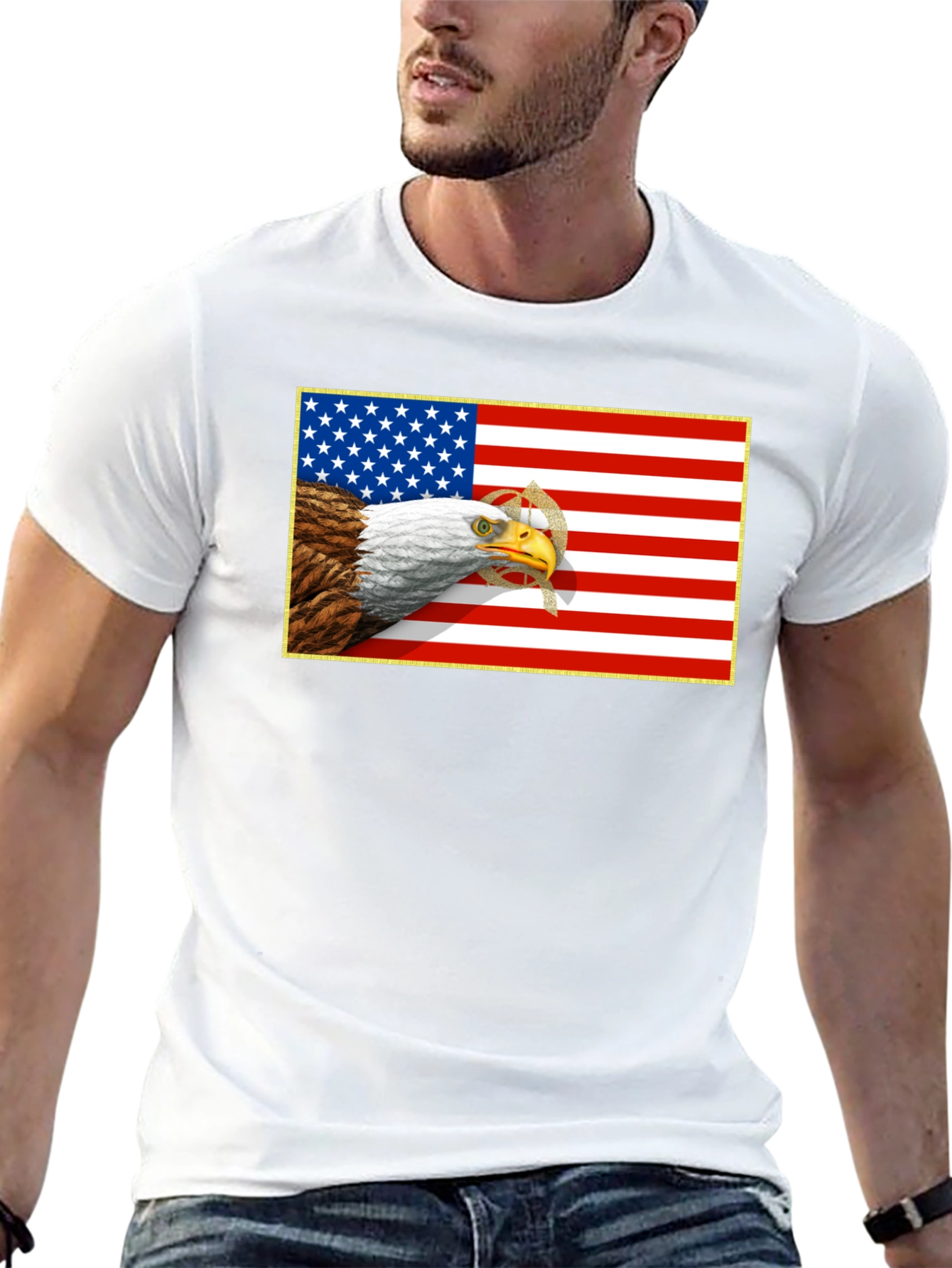 American Eagle & Flag Graphic Black T-Shirt