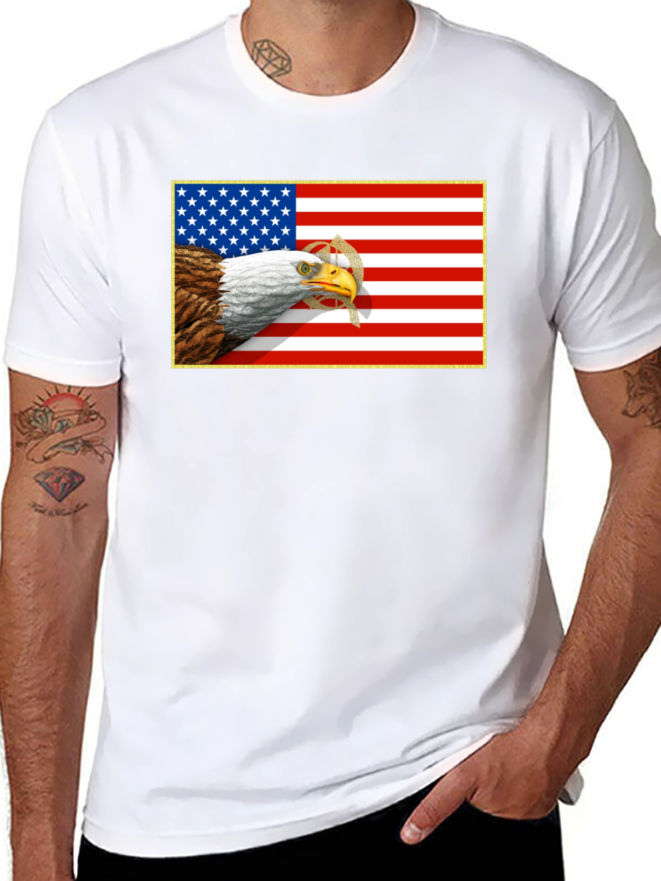 American Eagle & Flag Graphic Black T-Shirt