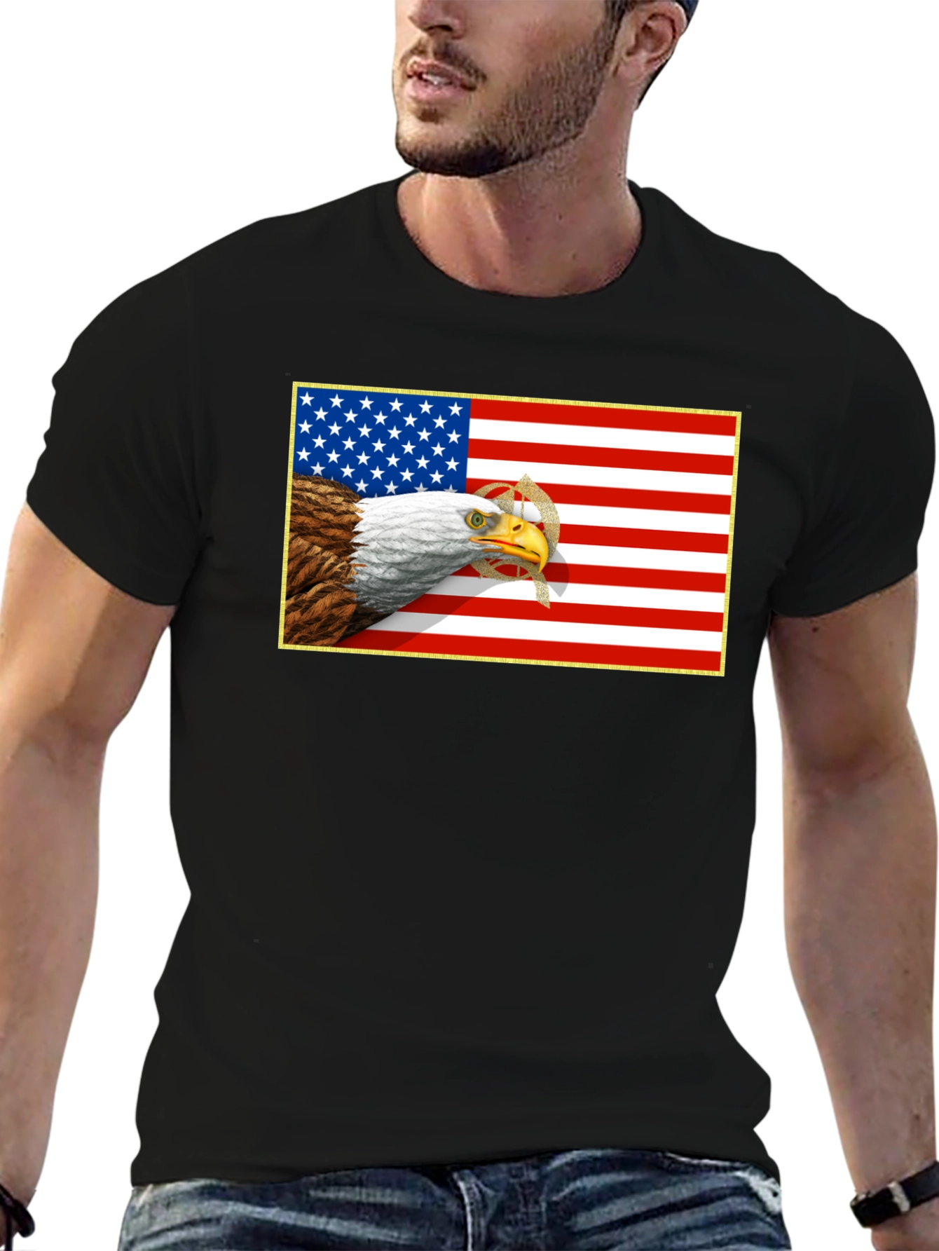 American Eagle & Flag Graphic Black T-Shirt