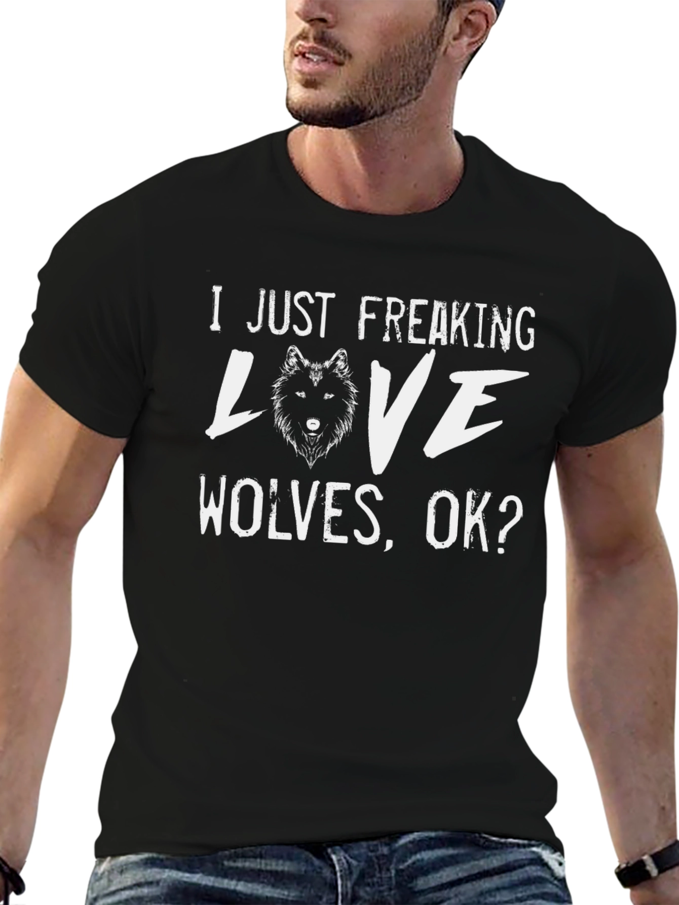 I Just Freaking Love Wolves Black T-Shirt