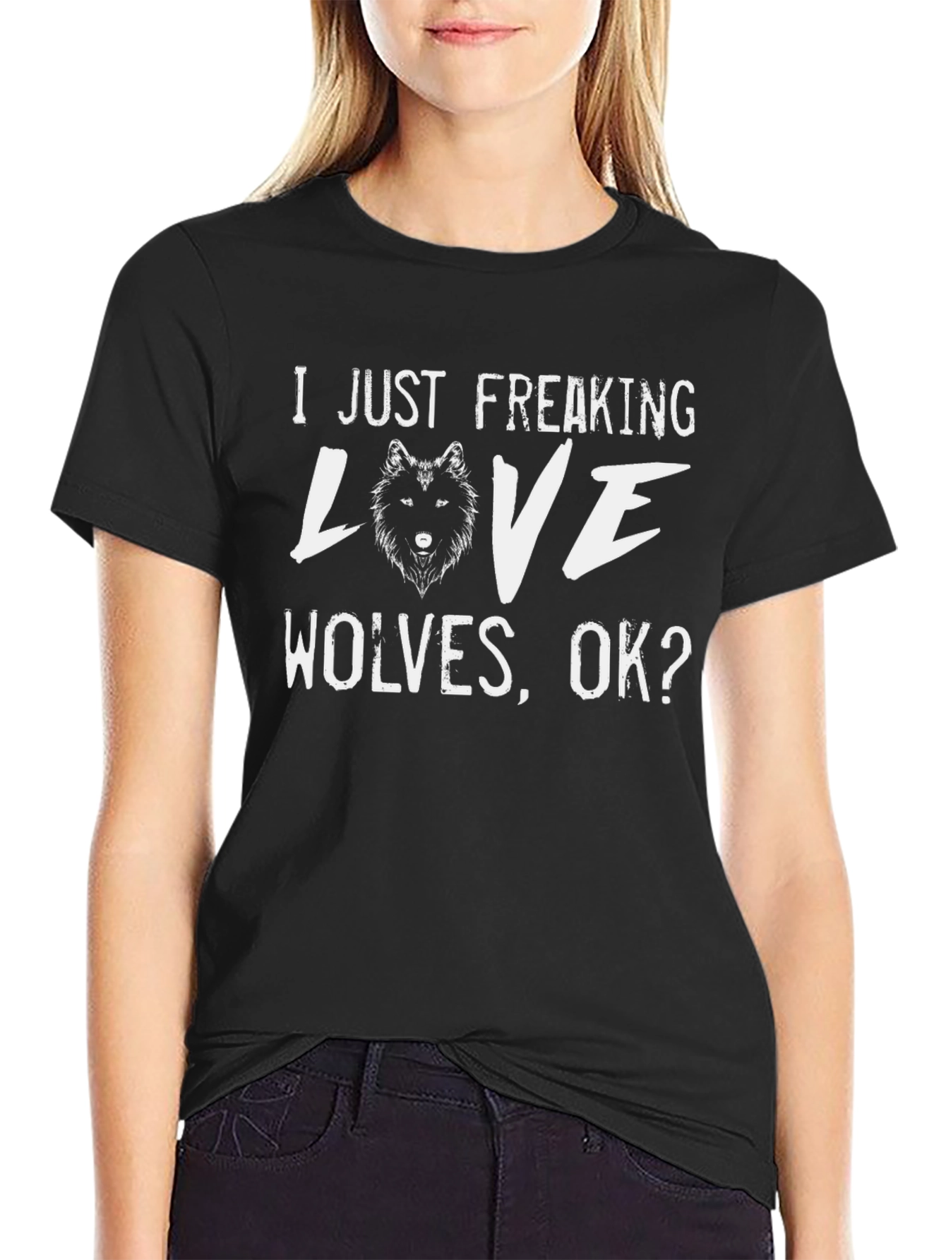 I Just Freaking Love Wolves Black T-Shirt