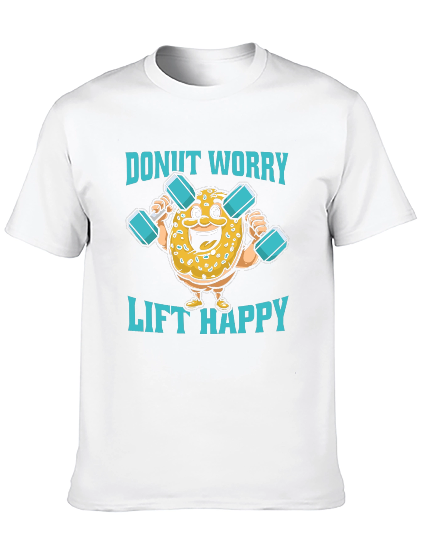 Donut Worry Lift Happy Black Graphic T-Shirt