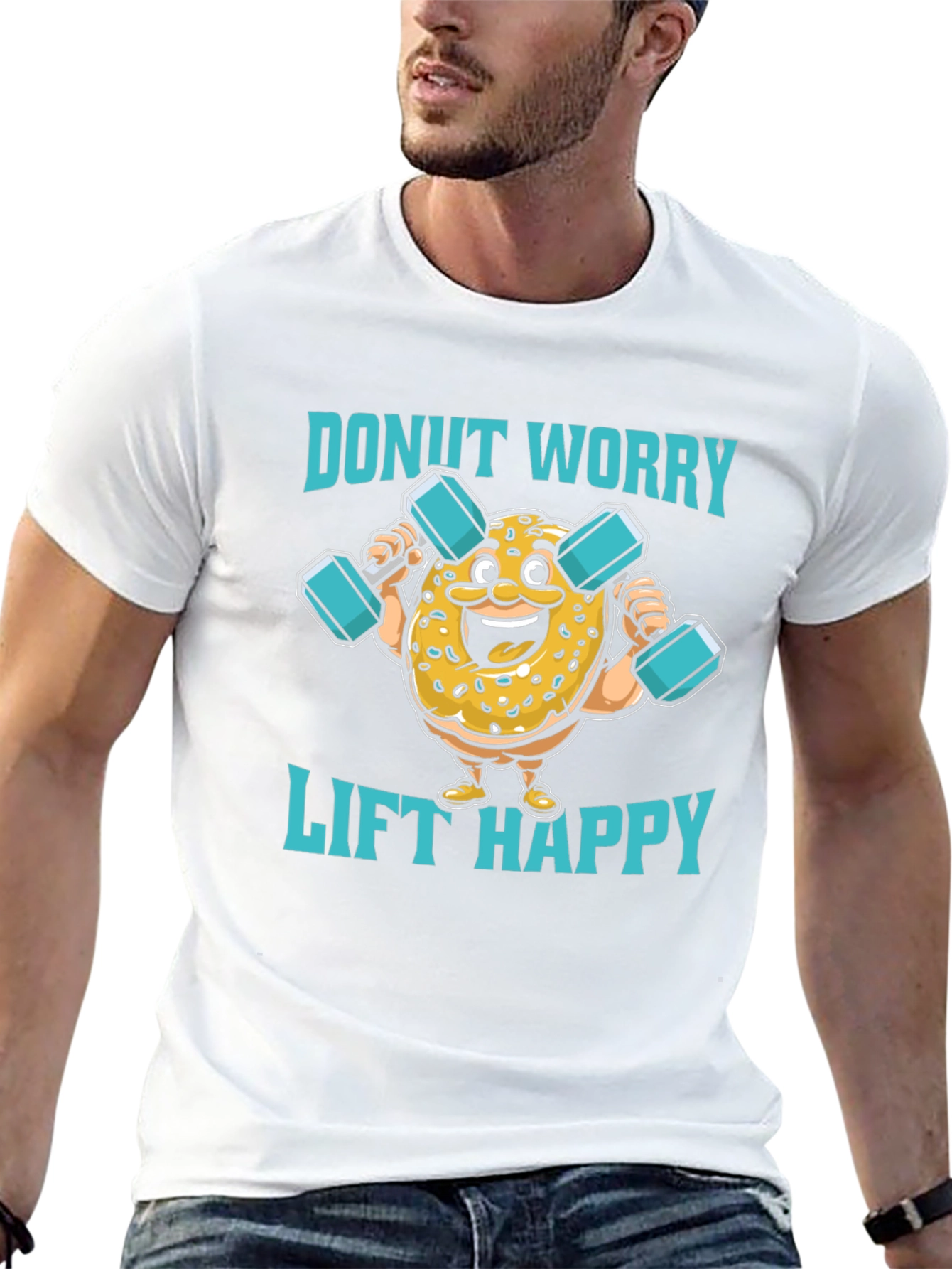 Donut Worry Lift Happy Black Graphic T-Shirt