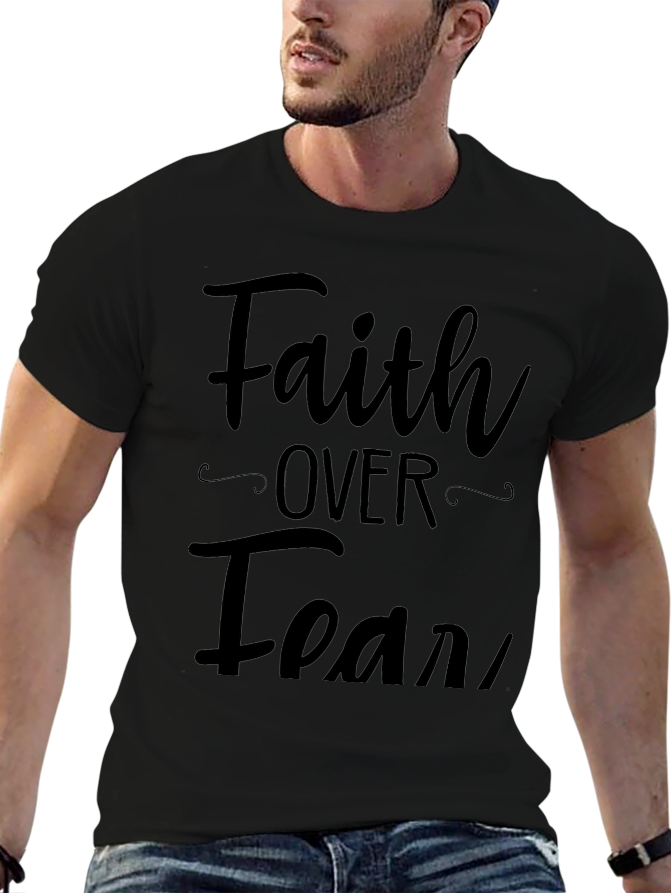 Faith Over Fear Graphic T-Shirt Mens Casual Top