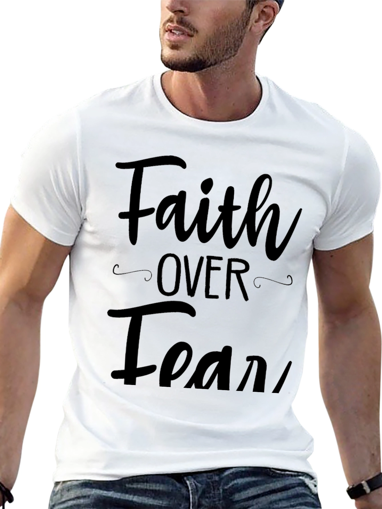 Faith Over Fear Graphic T-Shirt Mens Casual Top